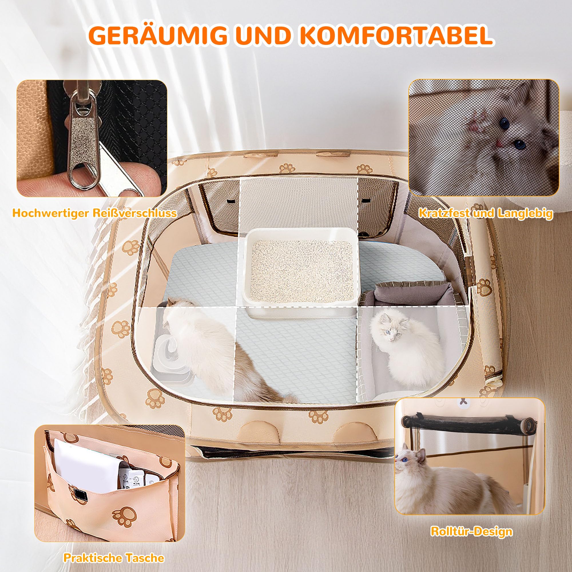 ALLSOPETS Welpenauslauf Faltbarer Laufstall Hund Katze, Tragbarer Welpenlaufstall Hundebox Freigehege mit Tragetasche für Innen, Außen, Reisen und Camping (Brauner Bär, XXL)