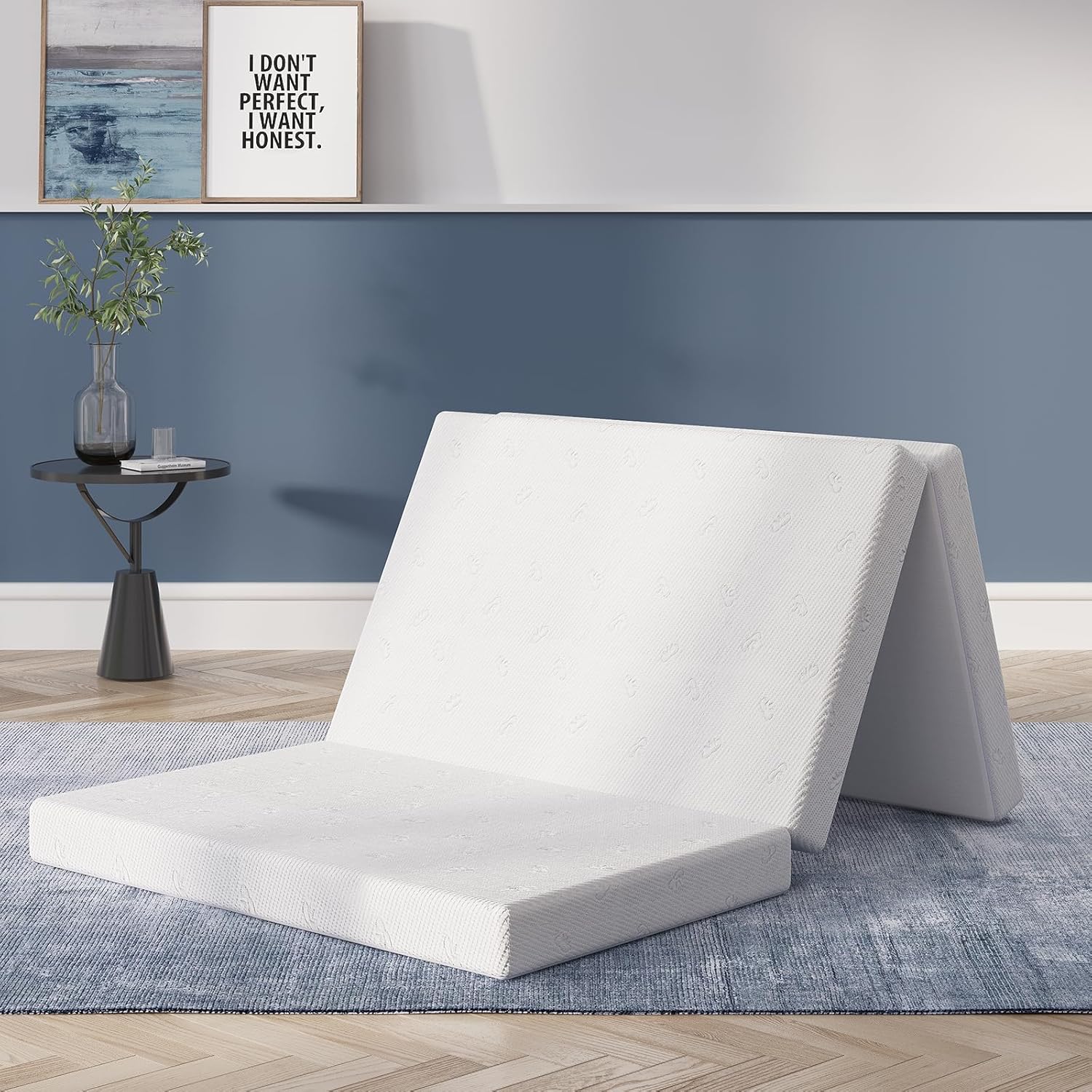 Avenco Tri-fold Mattress - 4 Inch Twin XL Size Portable Floor Mattress with Breathable & Washable Cover | Foldable Memory Foam Topper for Guest Room,RV,Travel,Camping,White White Twin XL