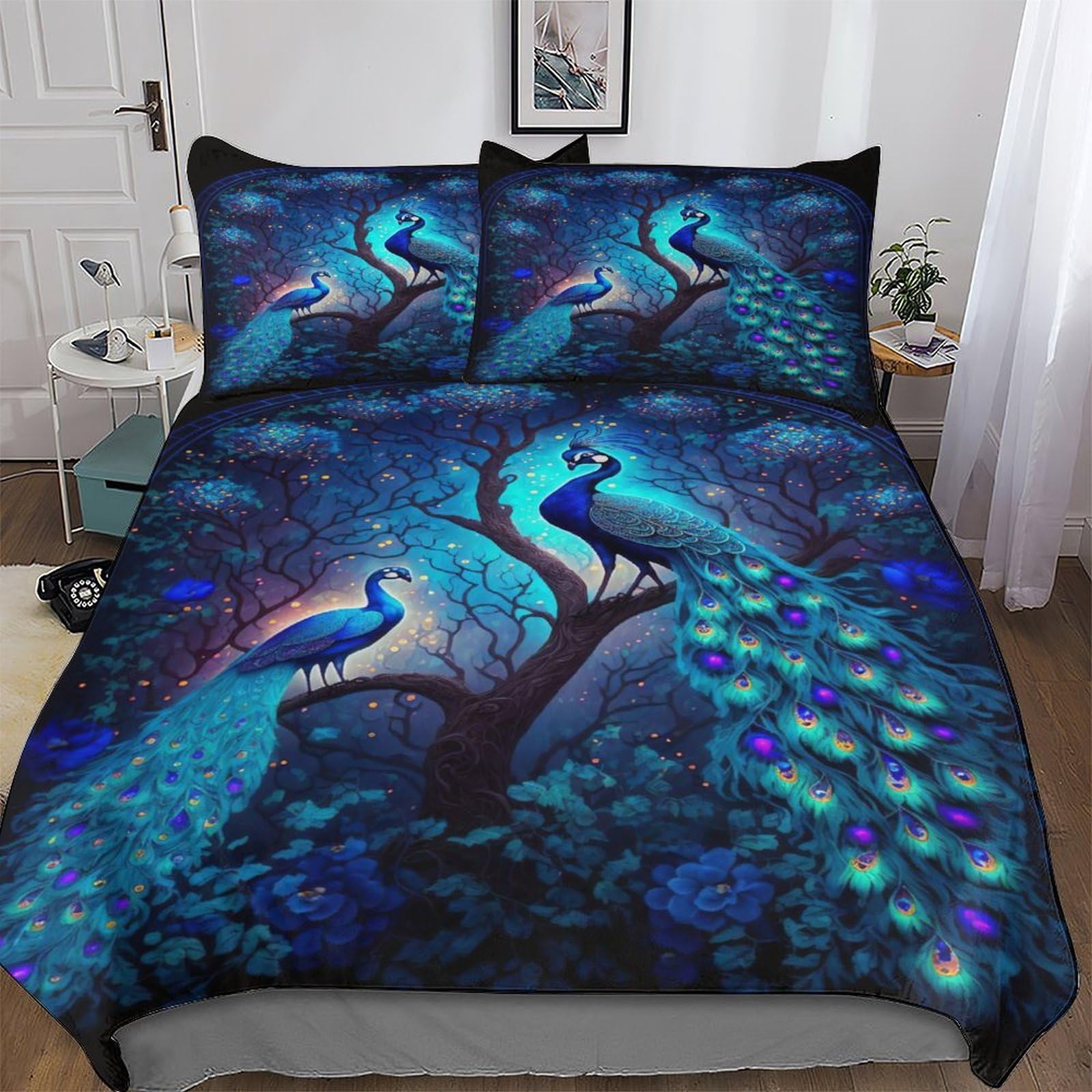 Dcccy Peacock-11 Peacock Bedding Set Duvet Cover 3 Pcs With Pillowcases Soft Microfiber Quilt Cover Suitable For Children Teens Adults Double (200X200cm)