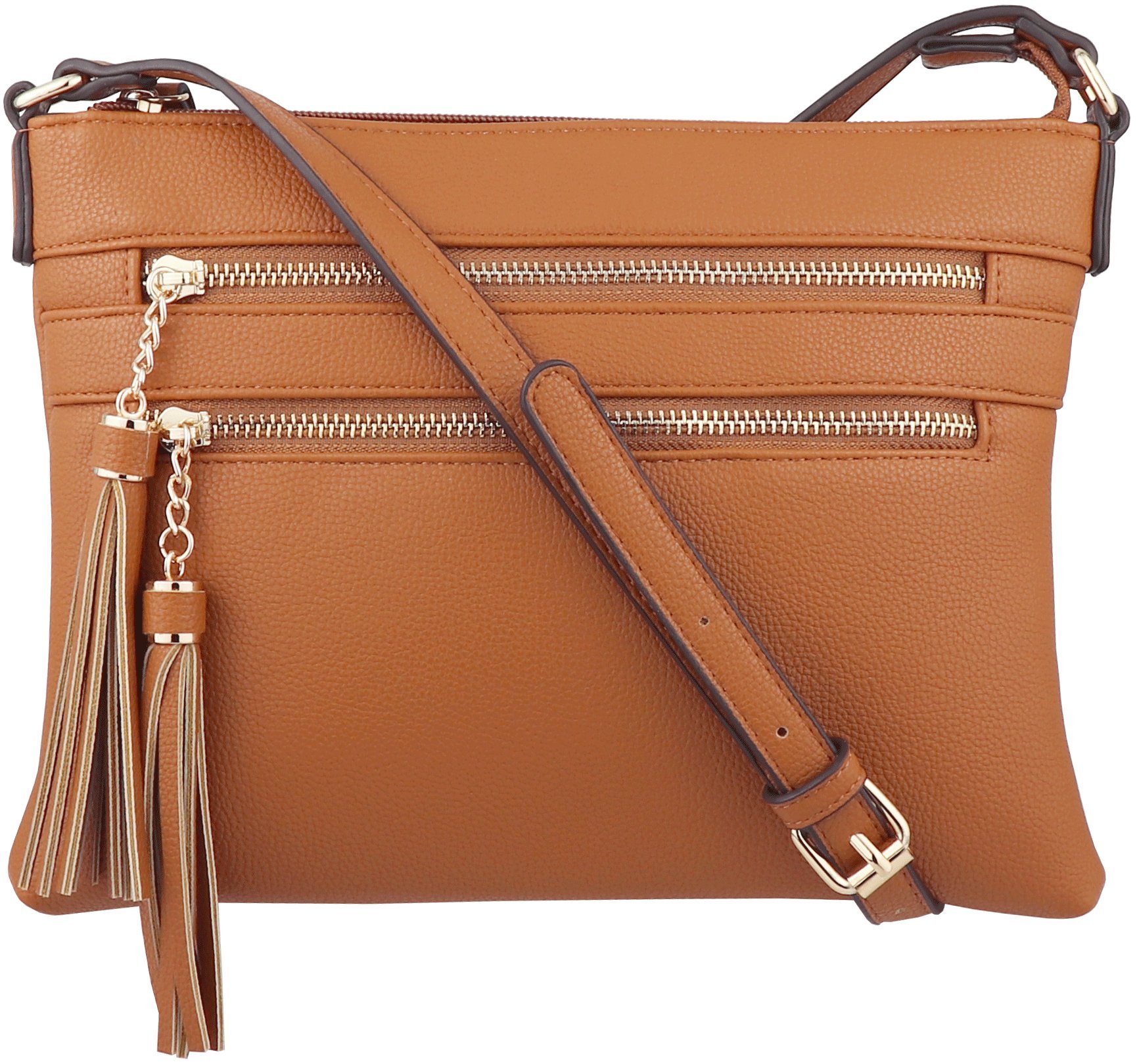 B BRENTANO Vegan Multi-Zipper Crossbody Handbag Purse with Tassel Accents