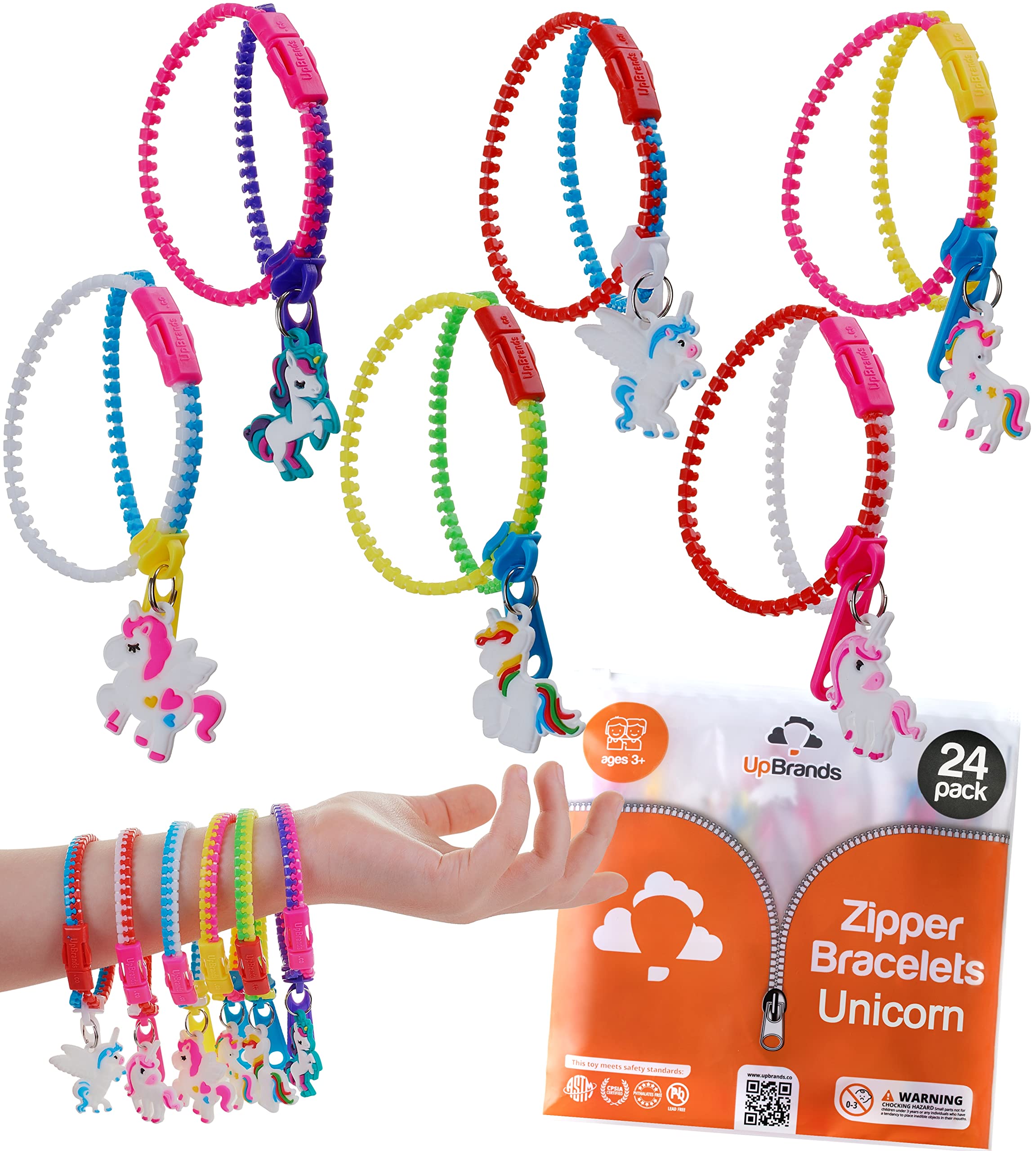 UpBrands Unicorn Zipper Bracelets Bulk Set – Party Kit for Kids, Goodie Bags, Valentine’s Box, Piñata Filler, Fidget Friendship Bracelets