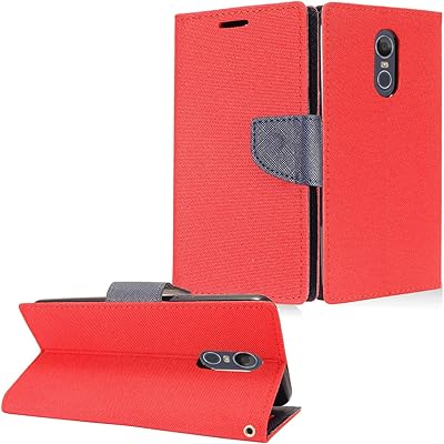 Z-GEN - Compatible with LG Stylo 4 (2018), Stylo4+ Plus, LM-Q710, LM-L713DL - Denim Fabric Flip Wallet Phone Case - CT5 Red