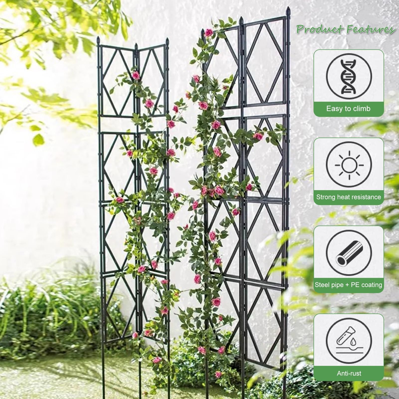 Lot De 3 Cadres De Treillis Pliables Pour Plantes Grimpantes – Support Mural En Métal Et Fer Noir