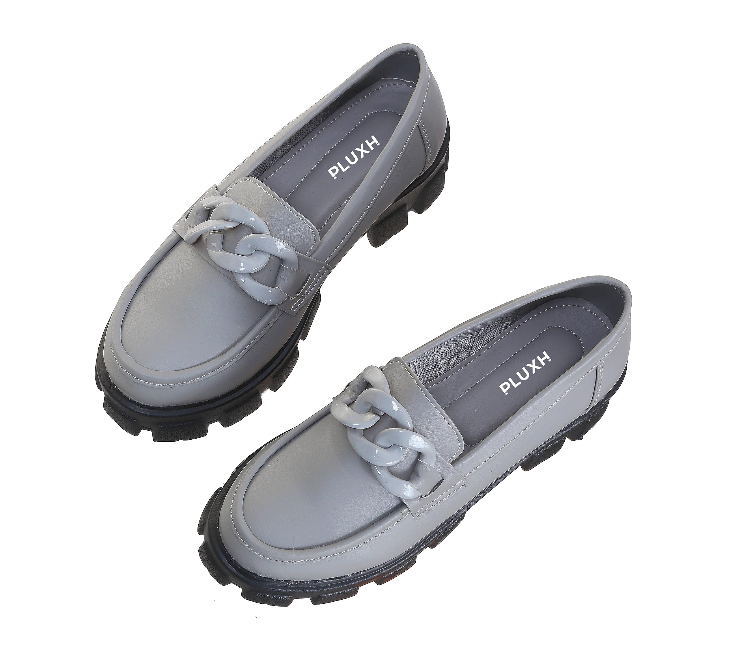 Pluxh Womens Grey Faux Leather Casual Chain Buckle Loafer Shoes 8 UK (B0CGHQDRZ7) Amazon Price History, Amazon Price Tracker
