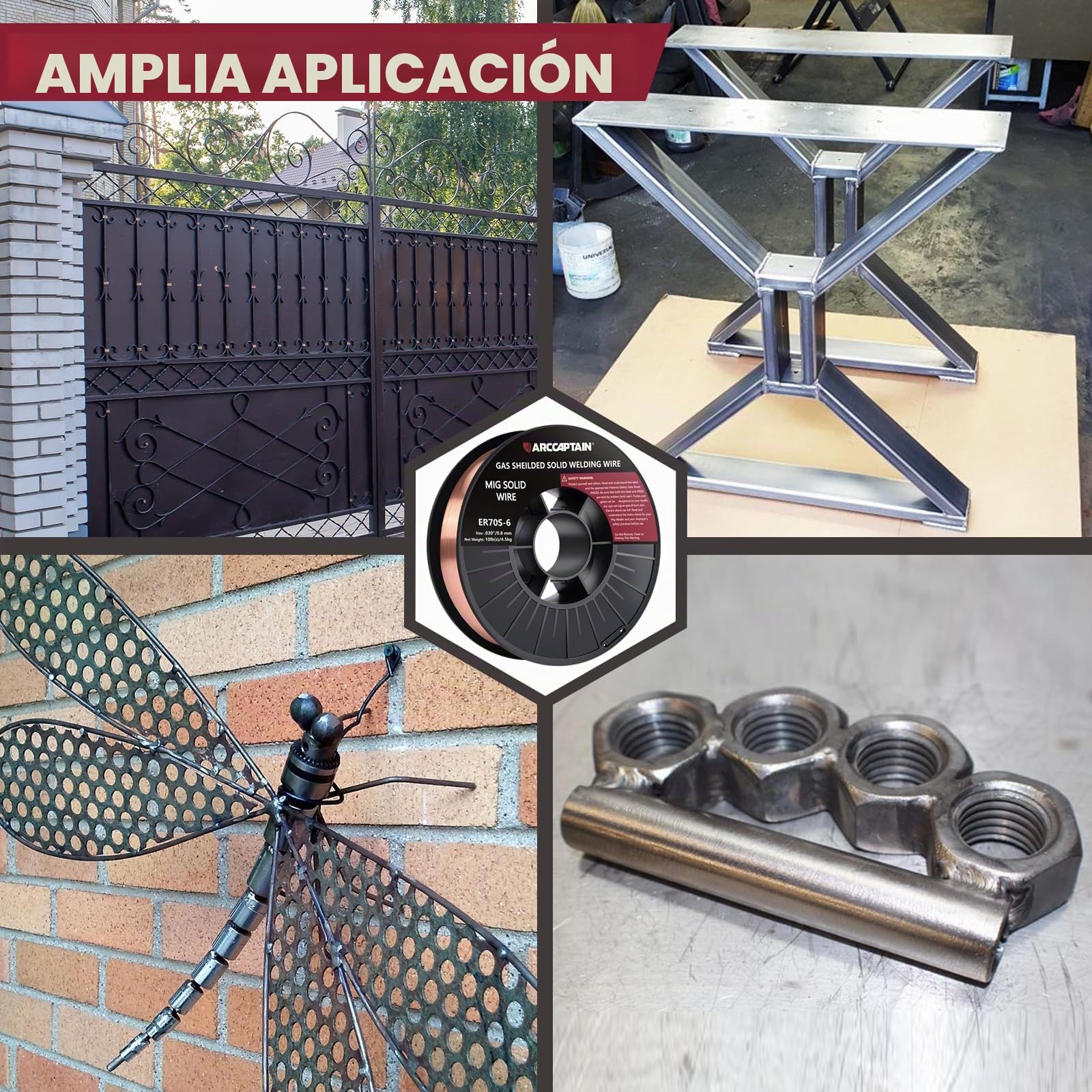 ARCCAPTAIN Alambre de soldadura MIG, 0.030 4.5kg Alambre MIG ER70S-6 4.5kg Alambre de soldadura MIG de bajo salpicadura de acero al carbono sólido con gas Compatible con Lincoln Miller Forney Harbor