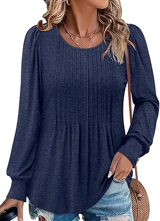 BETTE BOUTIK Long Sleeve Shirts for Women Fall Tops Dressy Blouses Crewneck Tunic Tops for Leggings S-3XL
