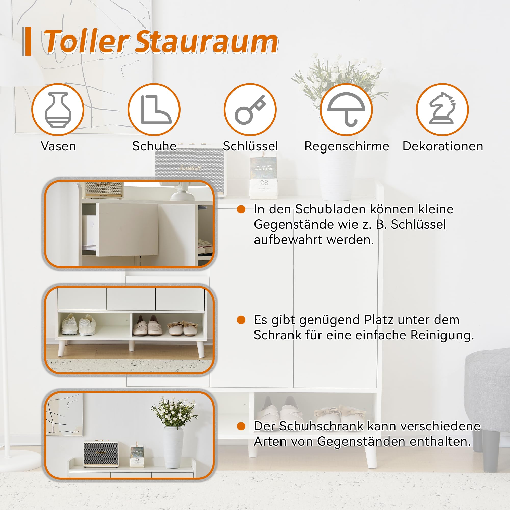 Shye Cassettiera/credenza/scarpiera con ripiani regolabili – Organizzatore per la casa minimalista con gambe in legno massello – Dimensioni: altezza 99 cm x larghezza 90 cm x profondità 35 cm