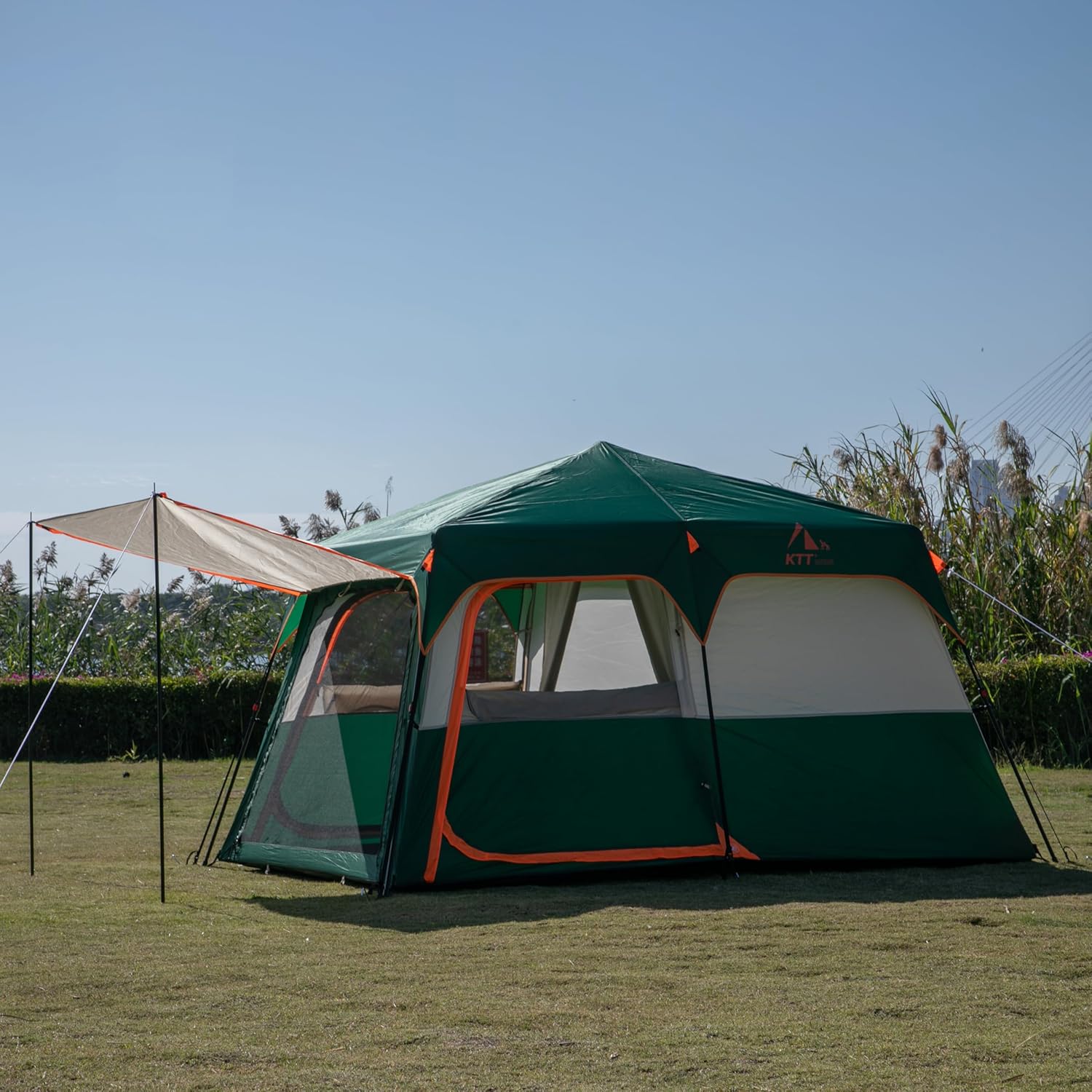 KTT Instant Tent 6-8 Person(C),Large Family Cabin Tents,Automatic Tent Build Quickly in 60S,2 Rooms,2 Top Windows,3 Doors and 3 Windows with Mesh,Waterproof,Big Tents for Outdoor,Picnic,Camping