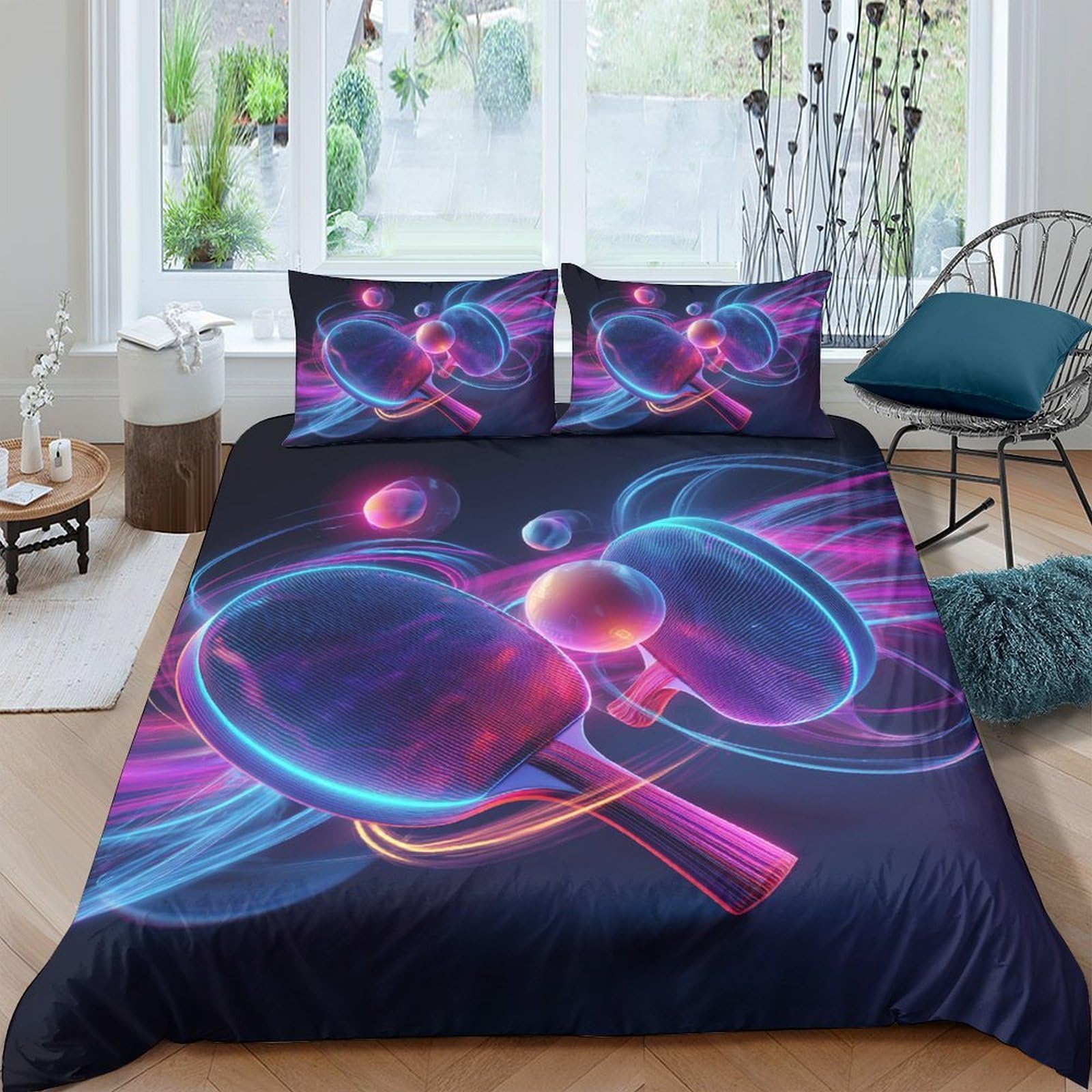 Ctjqhvkz Style-6 3D Printed Neon Table Tennis Fitted Sheet Microfiber Vibrant Paddle Ball Mattress Cover Bedroom Dorm Decor Single（135X200cm）