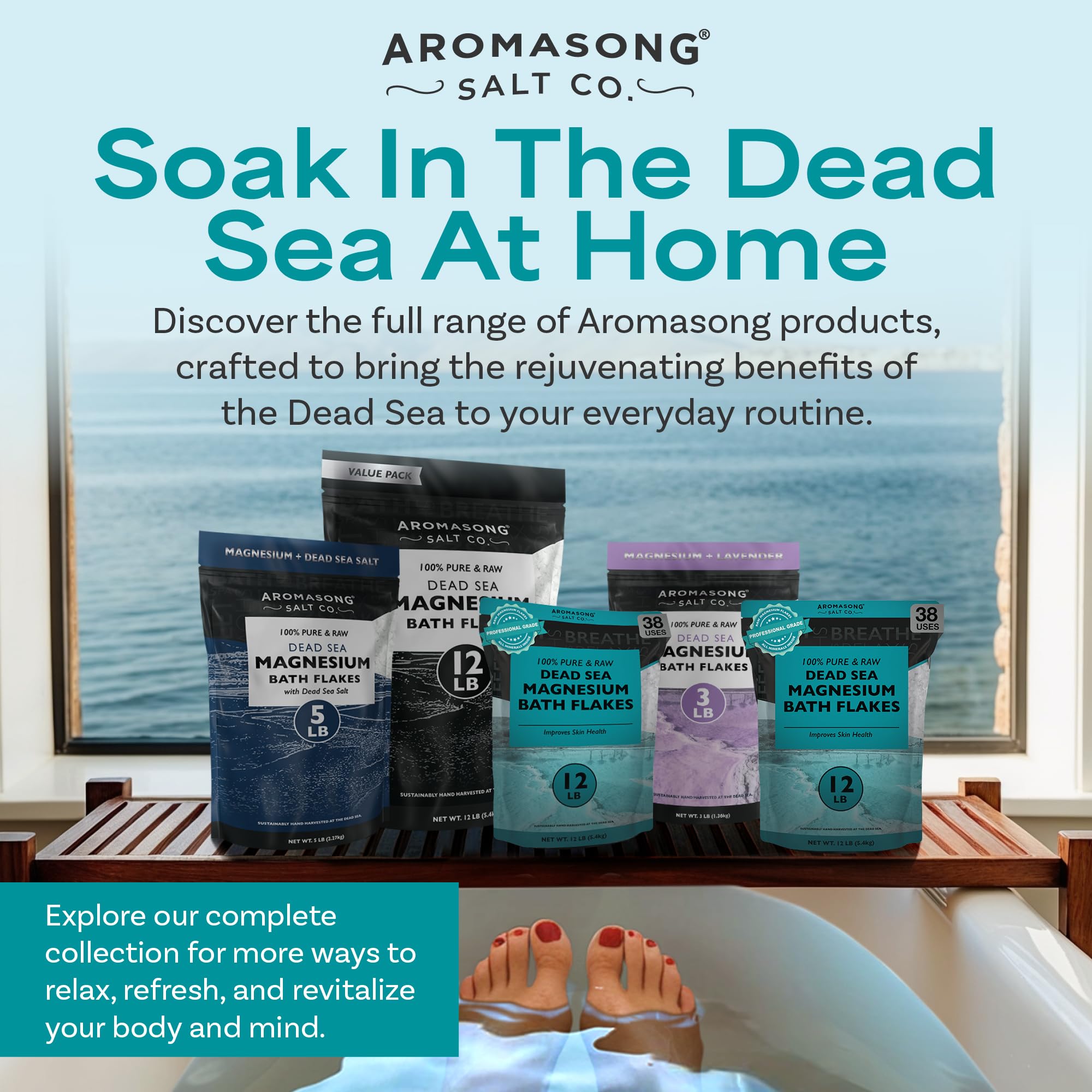 Aromasong Raw Magnesium Flakes from The Dead Sea, 12 LB - Muscle Relaxing Magnesium Chloride Bath Salts Soak for Headaches, Stress & Leg Discomfort