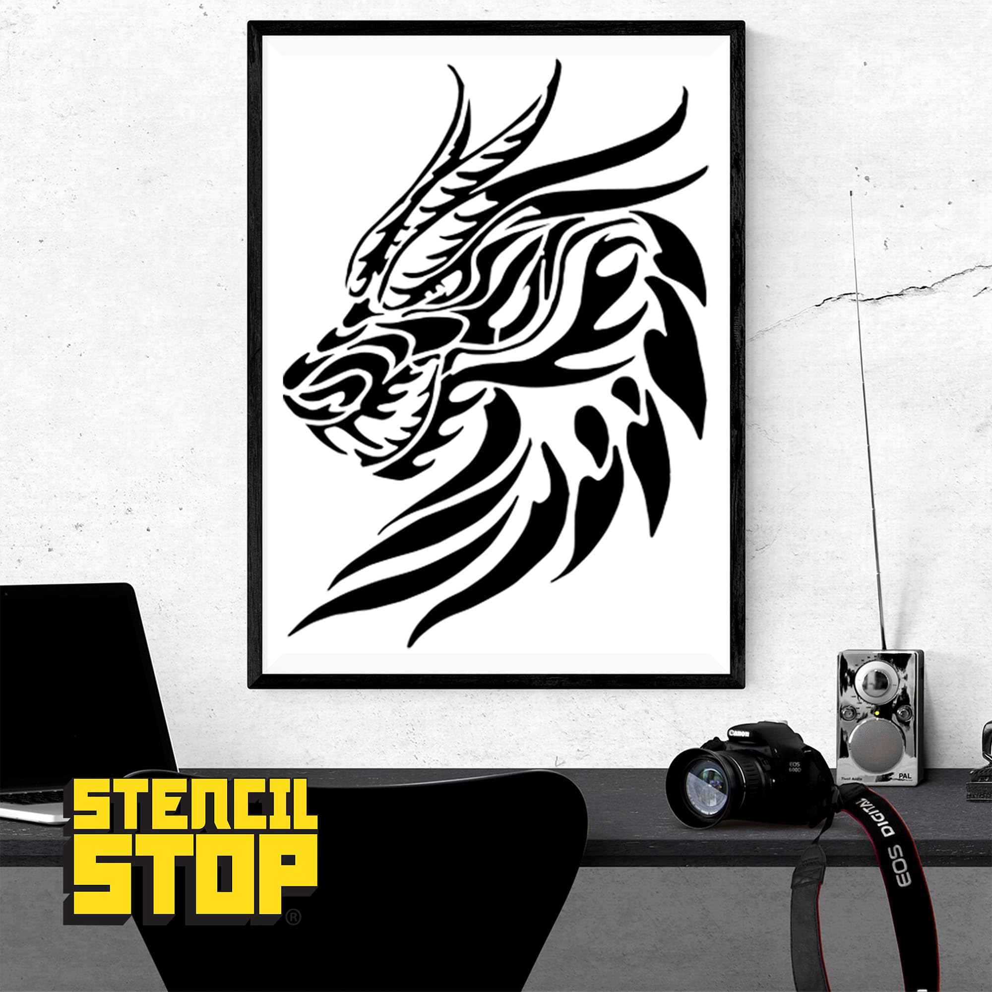 Stencil Stop Szablon Dragon Head – 44,5 x 61 cm – szablony wielokrotnego użytku do malowania na drewnie, ścianach, tkaninach i skałach, trwały plastik mylarowy o grubości 14 ml, idealne do