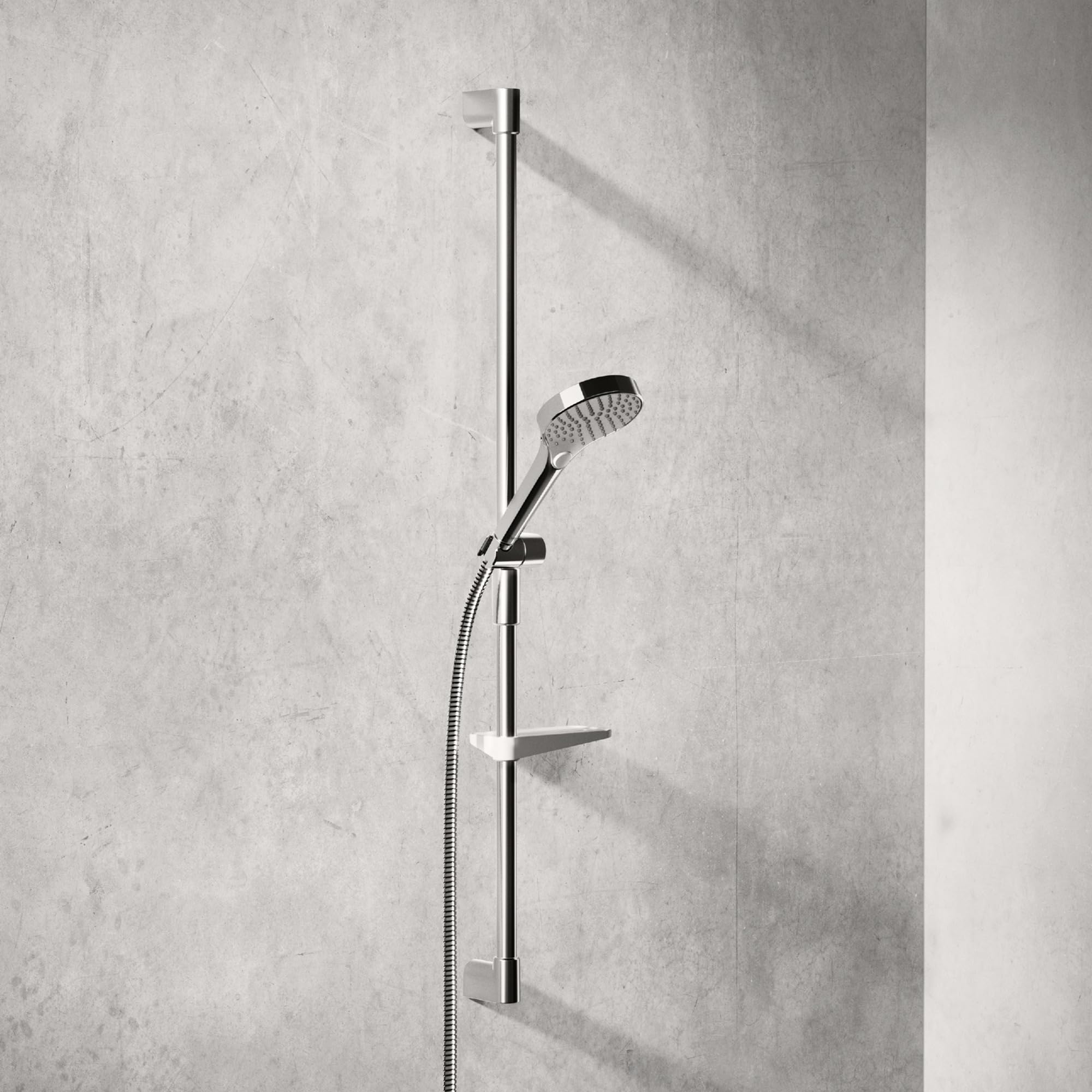 Hansa HANSAVIVA zestaw uchwytów ściennych, 971 mm, z 3-strumieniową słuchawką prysznicową, wężem prysznicowym, mydelniczką, chrom, 44150330