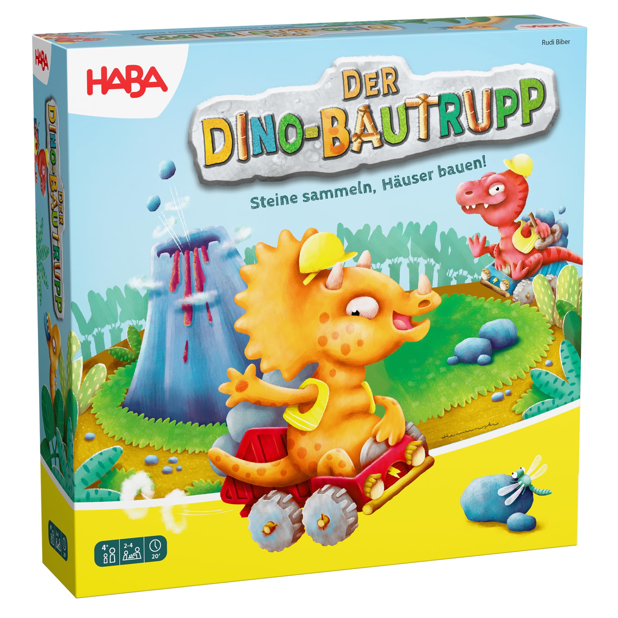 HABA Der Dino-Bautrupp – Spannendes 3D-Kinderspiel ab 4 Jahren mit Drehscheibe & Baustellen-Action – Fördert Motorik & erstes Zählen – Für 2–4 Spieler – 2013073001