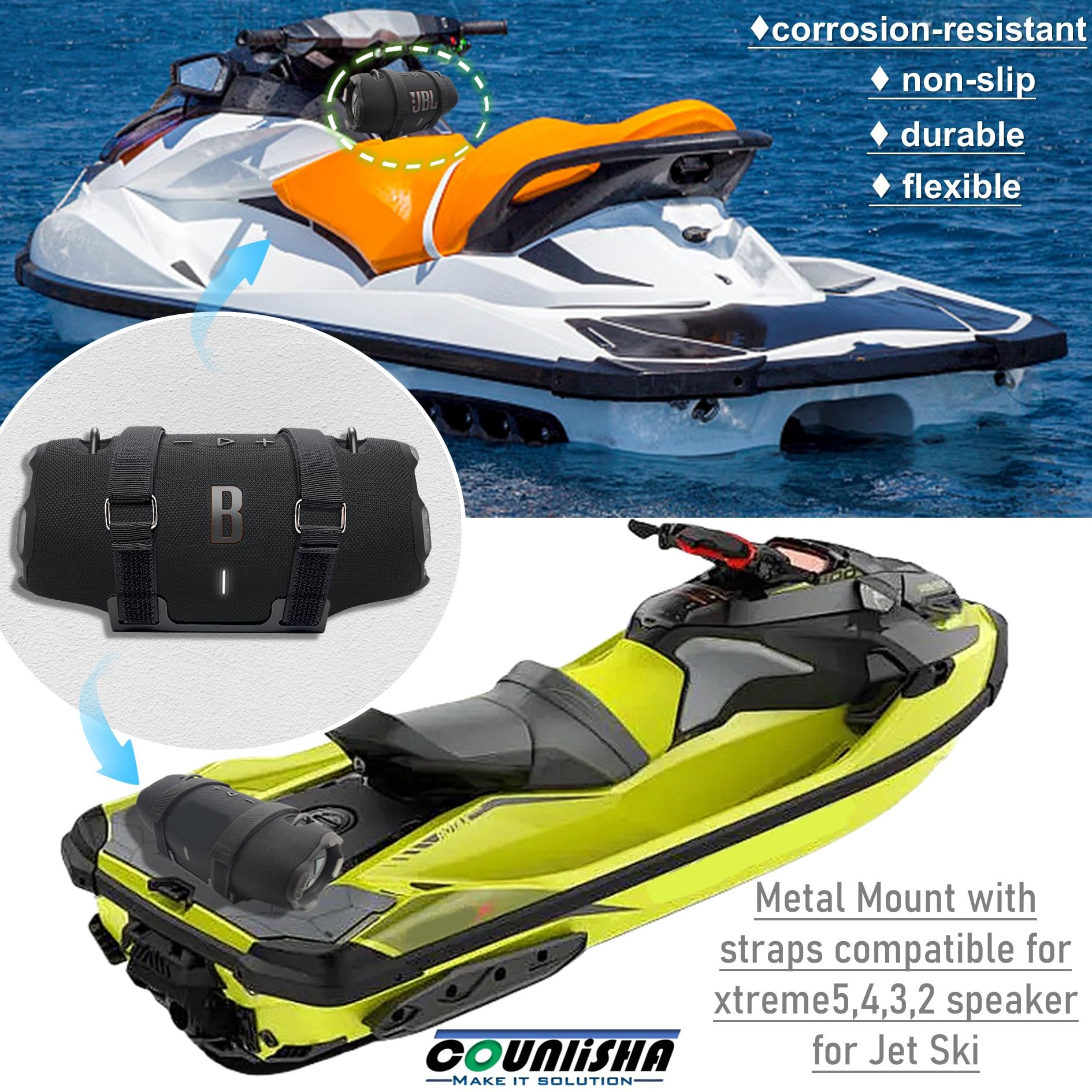 Supporto da parete in metallo compatibile per jbl Xtreme 4 altoparlante portatile per jet ski/motoslitta/barca/PWC, supporto sicuro da parete con cinghia regolabile per jbl xtreme 3/xtreme 2 per