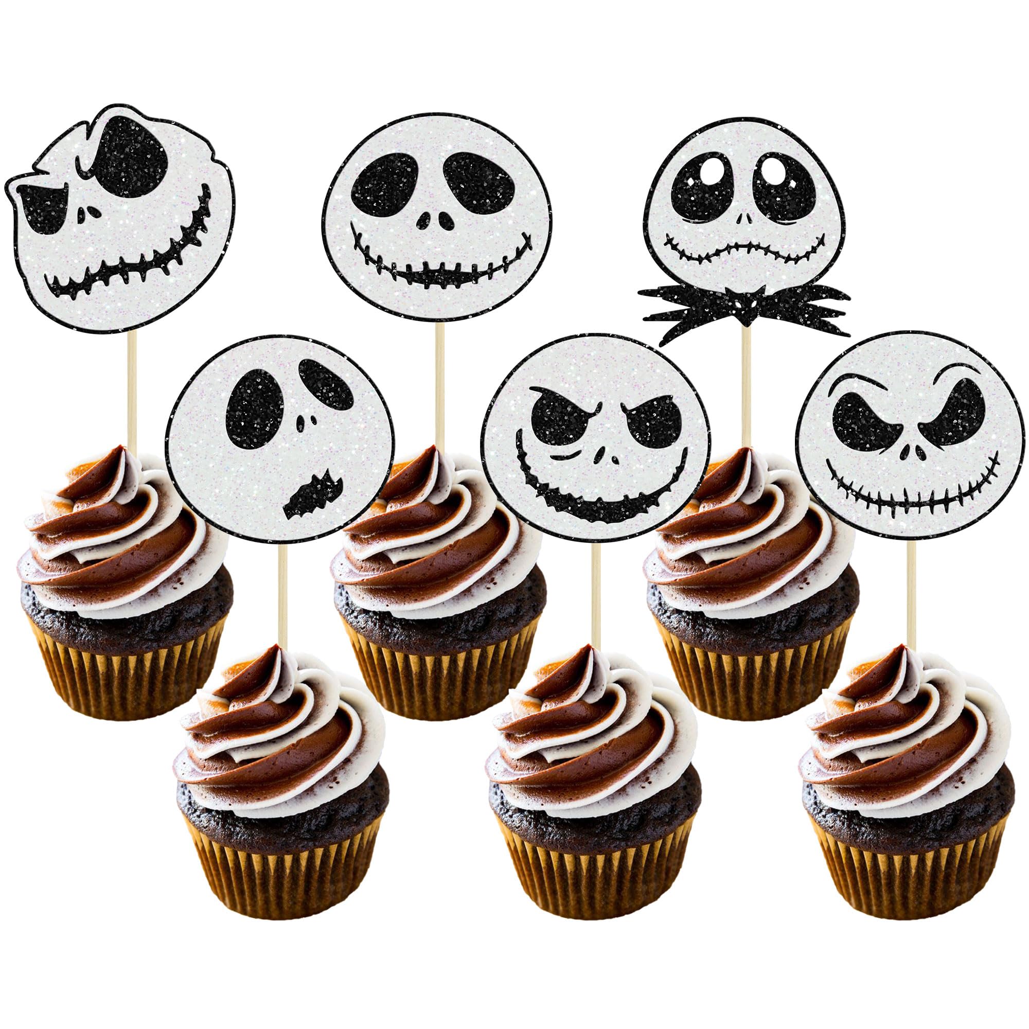 Gyufise 24Pcs Skellington Halloween Cupcake Toppers Skull Ghost Cupcake Picks