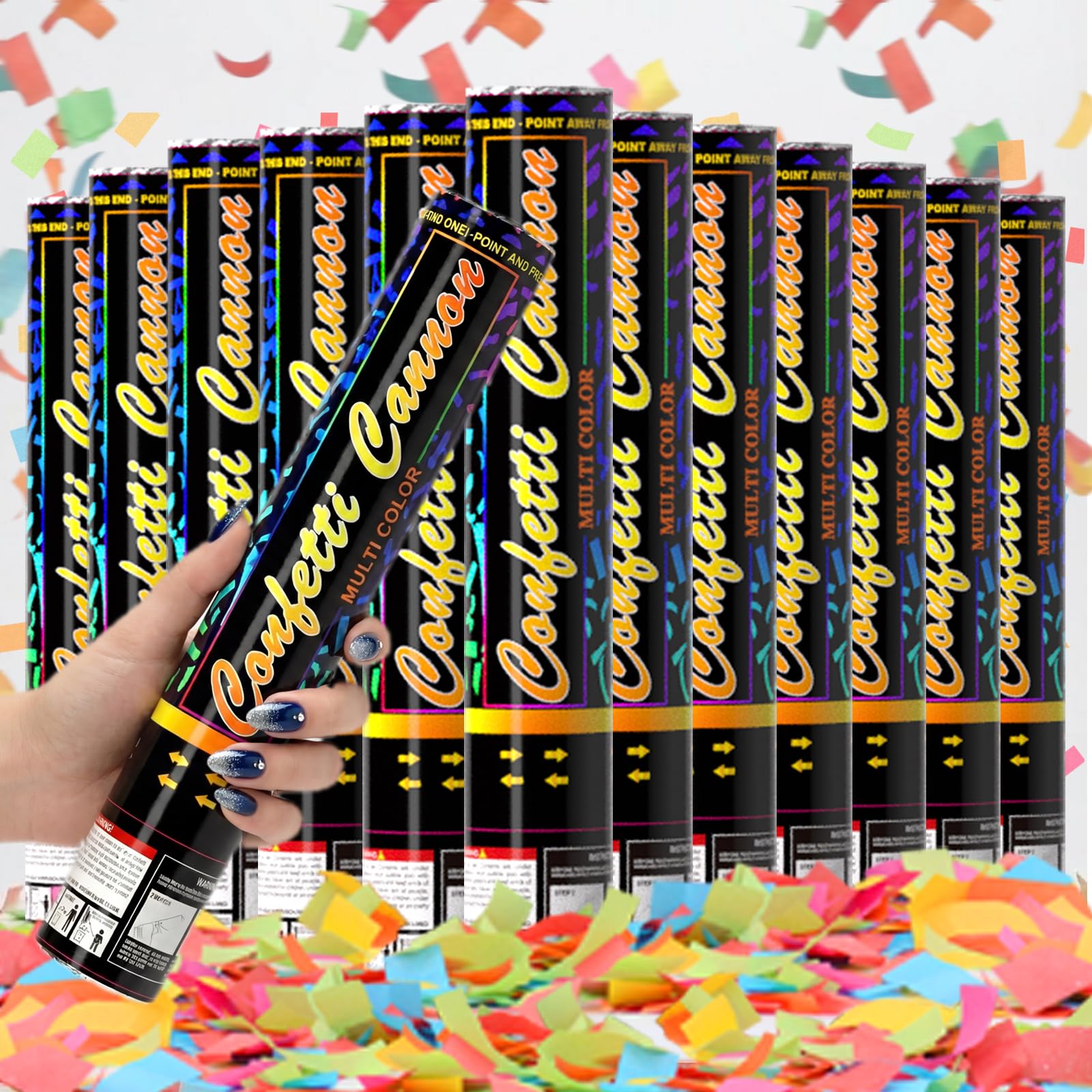 DSYSMIN 12 Pack Biodegradable Confetti Cannons - Multicolor Party Poppers 12 Inch for Weddings, Birthdays, Hen Parties & Graduation - 15ft High Shoot Range, Eco-Friendly Paper Confetti Shooters