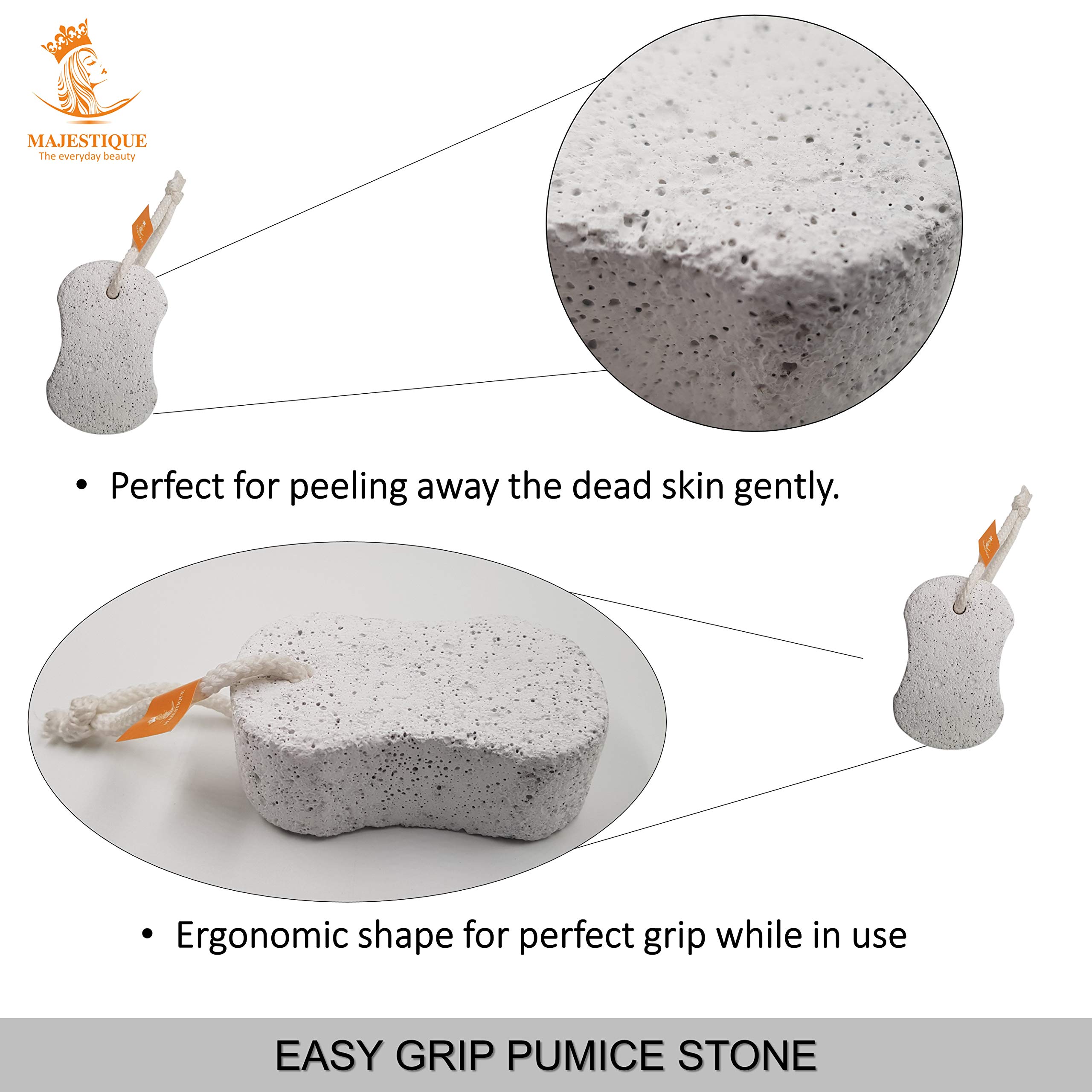 Majestique Natural Pumice Stone for Feet, Pedicure Tools Hard Skin Callus Remover for Feet and Hands - Natural Foot File Exfoliation to Remove Dead Skin, Heels, Elbows, Hands (White) 1