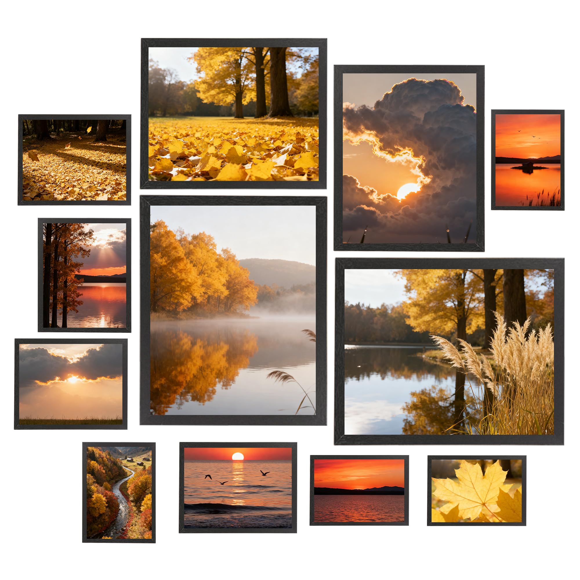 KAIWIN Set of 12 Picture Frames; Multi Photo Frame Black; Two 20x25 cm (8x10 Inches); Two 15x20 cm (6x8 Inches); Four 13x18 cm (5x7 Inches); Four 10x15 cm (4x6 Inches), Collage Photo Frame