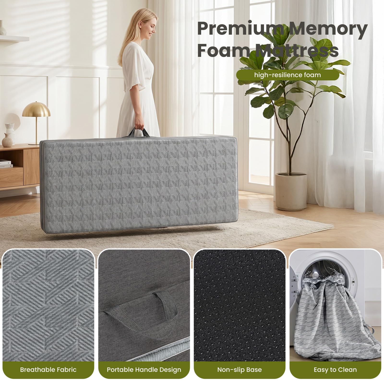 The Best Murphy Bed With Couch Alternatives in 2026 4 6' Trifold Mattress Queen Size, Thick Memory Foam Futon Topper with Portable Han - product photo