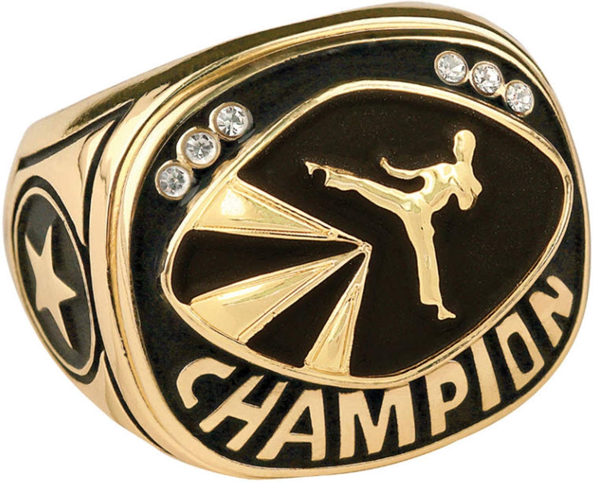 Express Medals Champion Martial Arts Karate Judo Trophy Ring in Sizes 6 to 15 with Award Display Stand Case and Neck Display Ball Style Chain 15