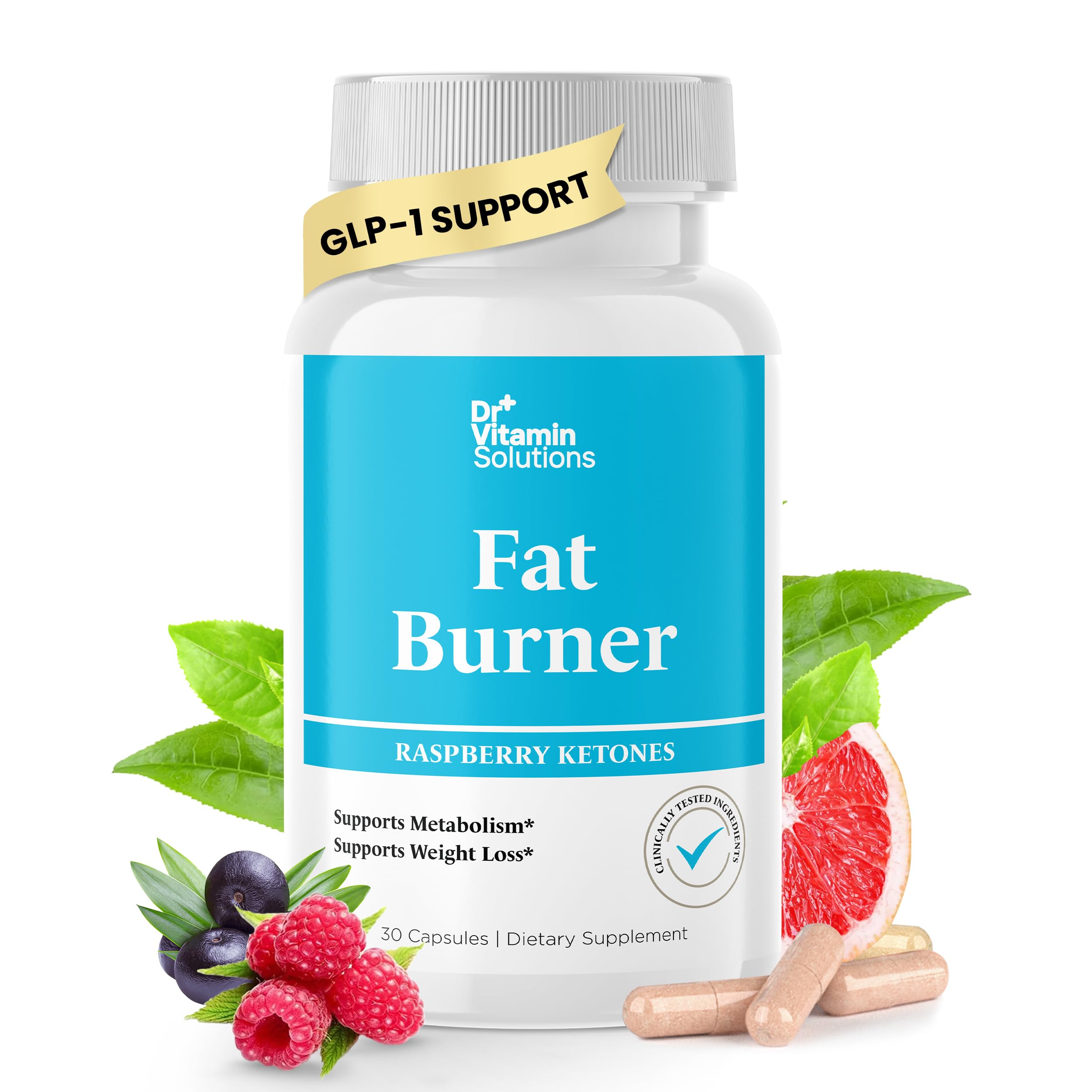 Fat Burner with GLP‑1 Support – Raspberry Ketones, Green Tea & Kelp – Metabolism & Appetite Support for Women & Men – 30 Capsules