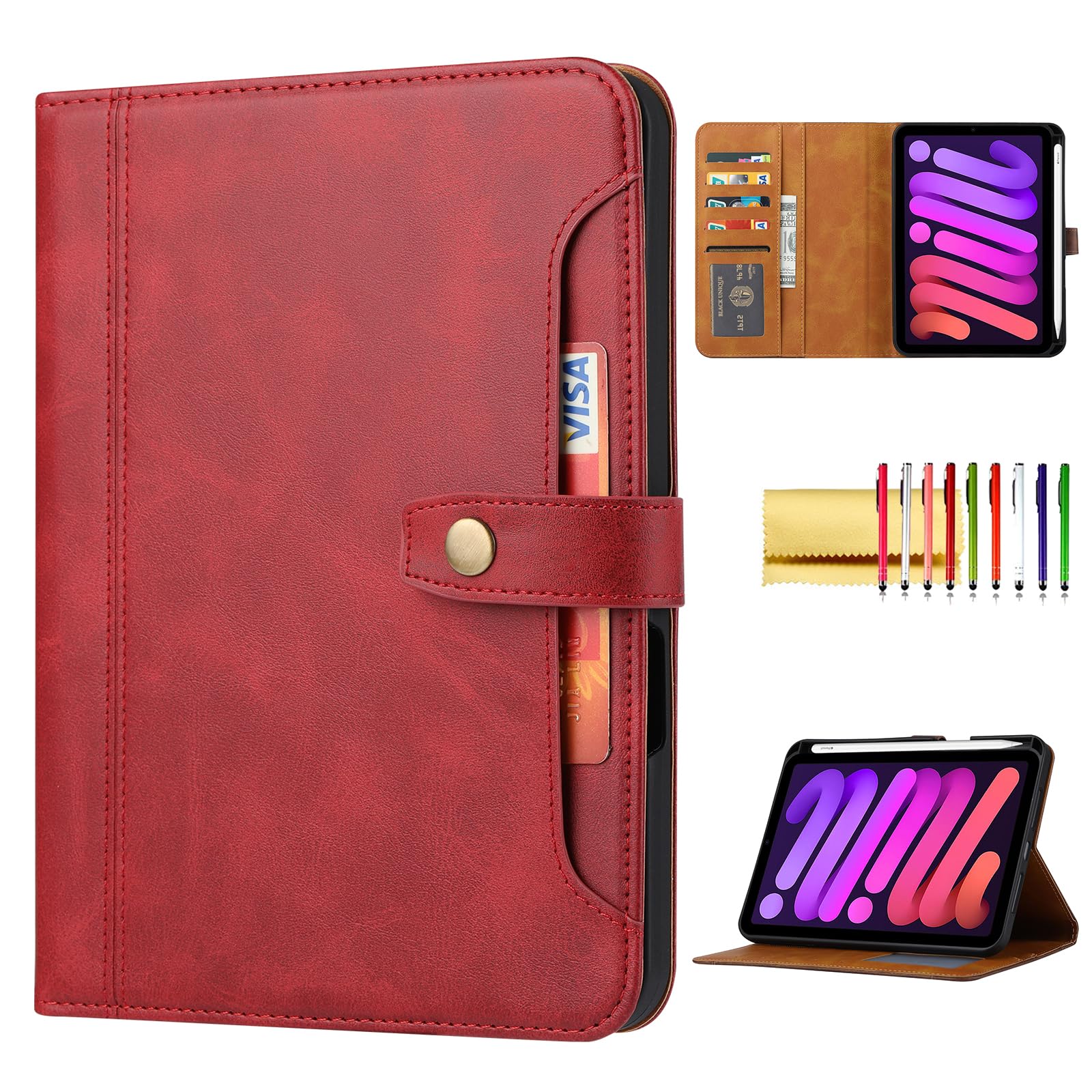 Folio Case for iPad mini 7th/6th Generation (2024/2021) 8.3-inch, TECHCIRCLE Vegan Leather Folding Stand [Pencil Holder] Soft TPU Back Shell
