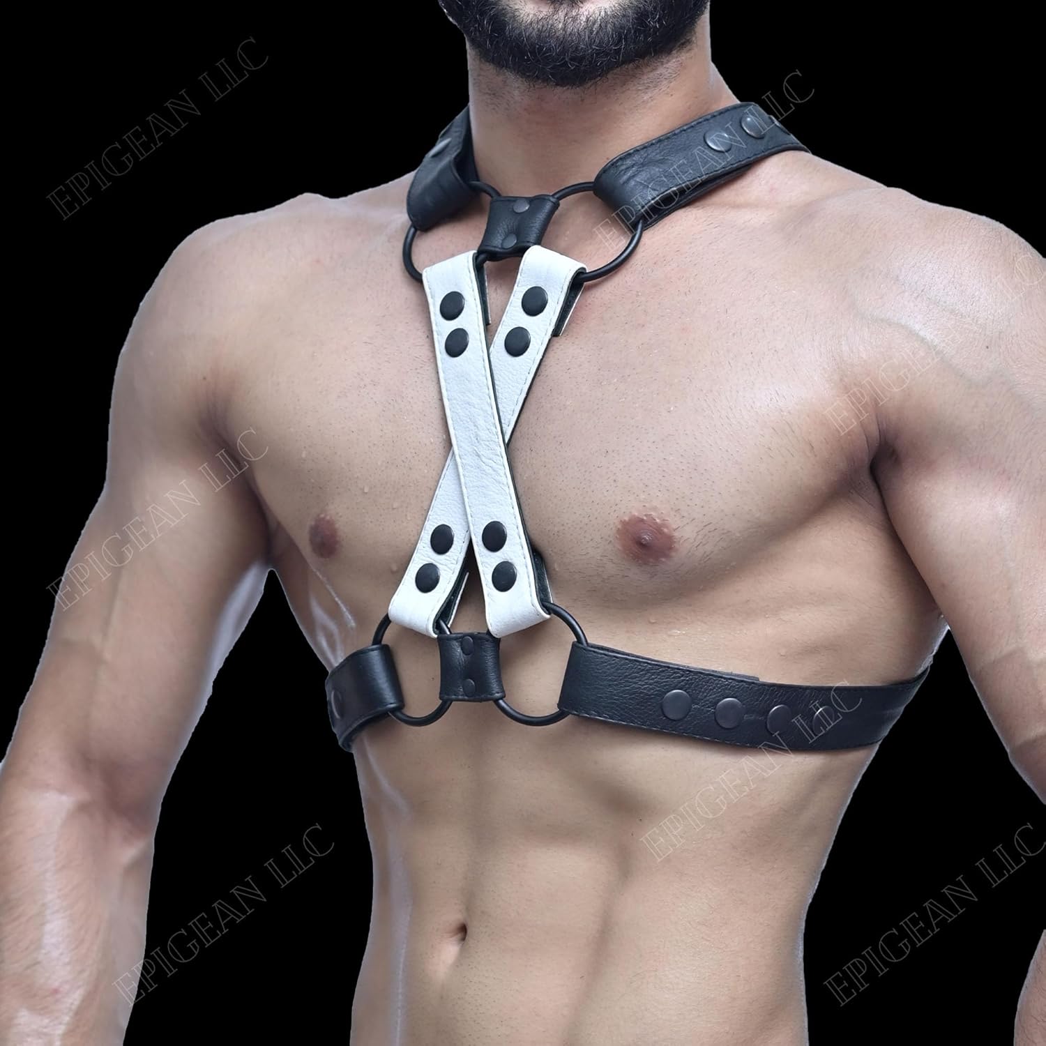 Men's Genuine Leather Harness Body Cross Style Chest Armour With Buckles Adjustable Button Belt
