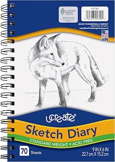 UCreate Pacon Sketch Diary Sketchbook, 9x6 Inches, 70 Sheets Spiral Bound Acid-Free Paper for Artists & Students