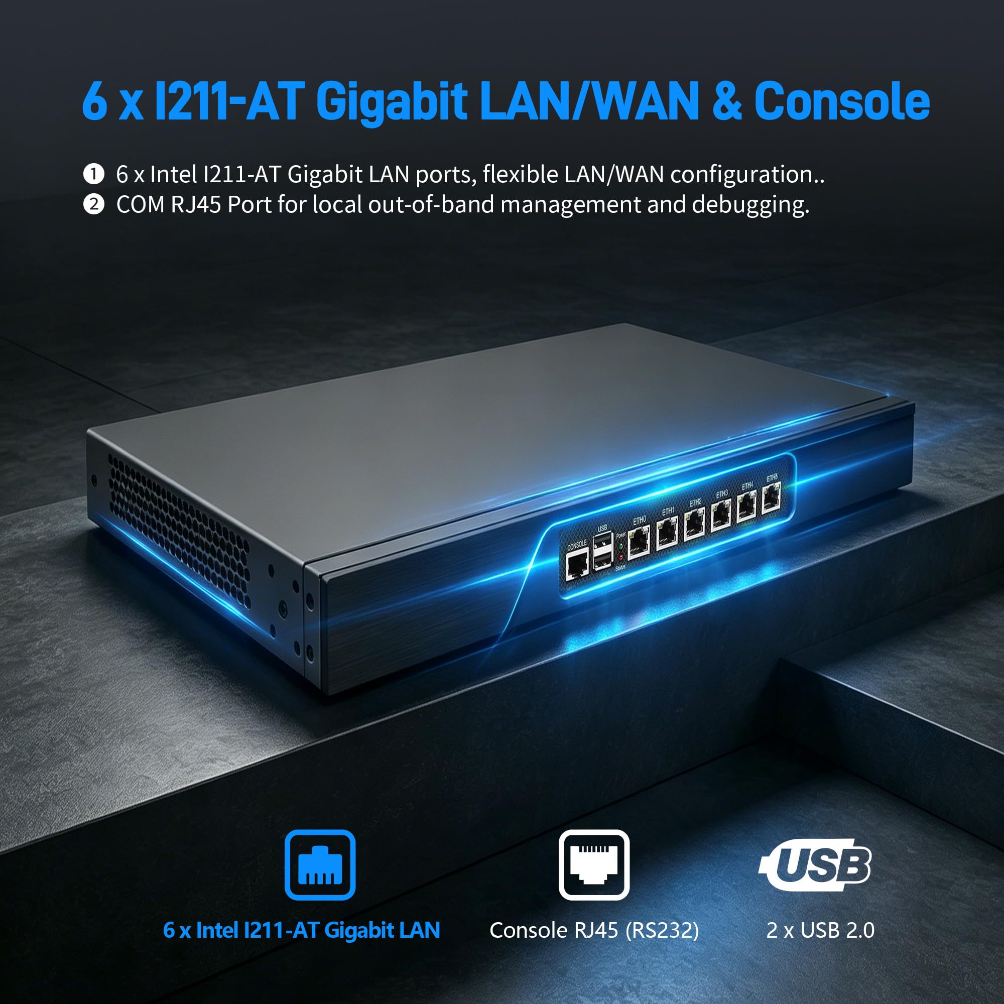 CWWK 1U Firewall Appliance, Rackmount Router Hardware, 6 x Gigabit i211-AT, Core i3-3217U, 19" Rack PC 8GB RAM 256GB mSATA SSD, Compatible with OPNsense, Homelab Network Server