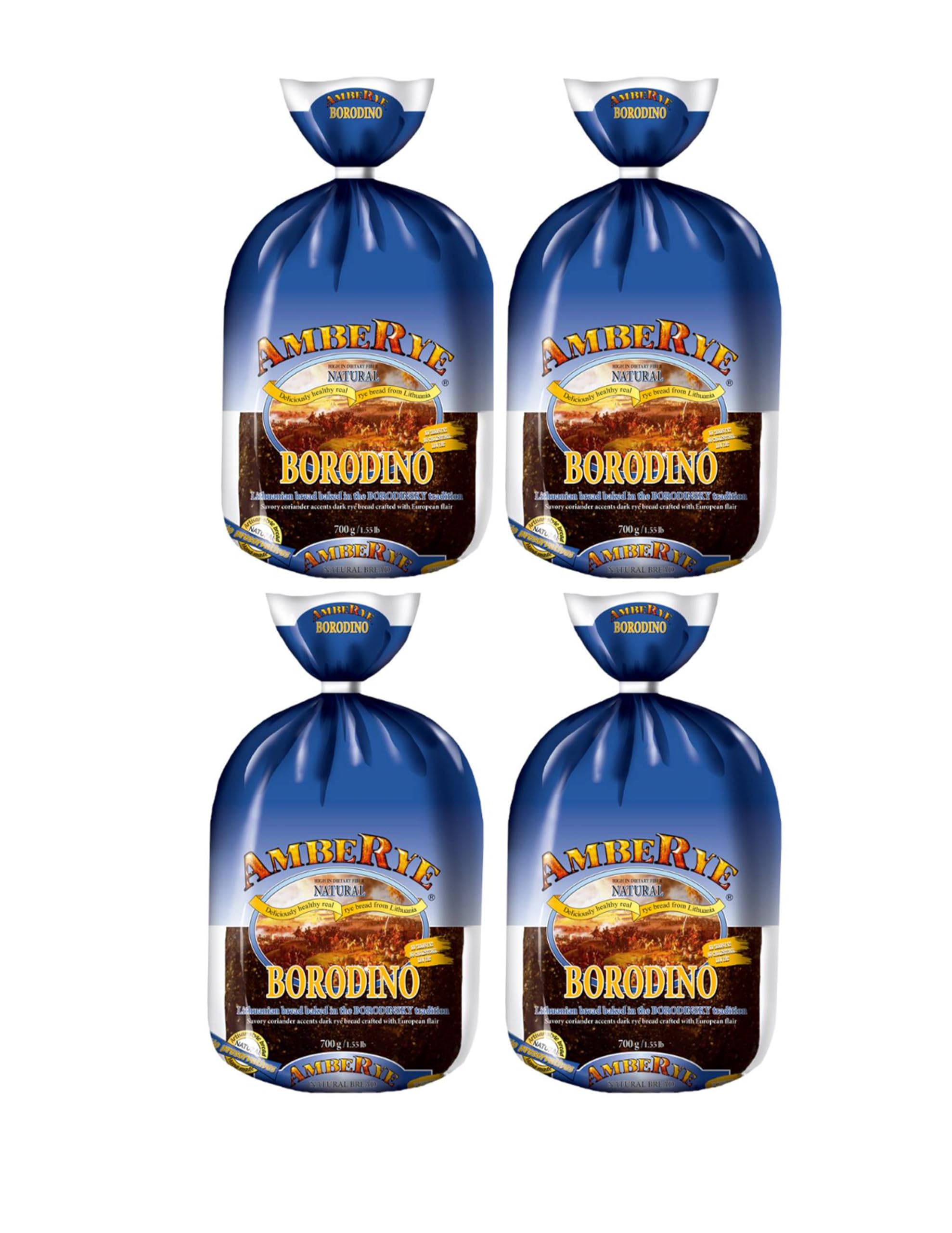 Lithuanian AmbeRye Borodinskiy Russian Rye Bread - All Natural Whole Grain Imported Rye Bread, 24.7 oz/700 g - 4 Pack