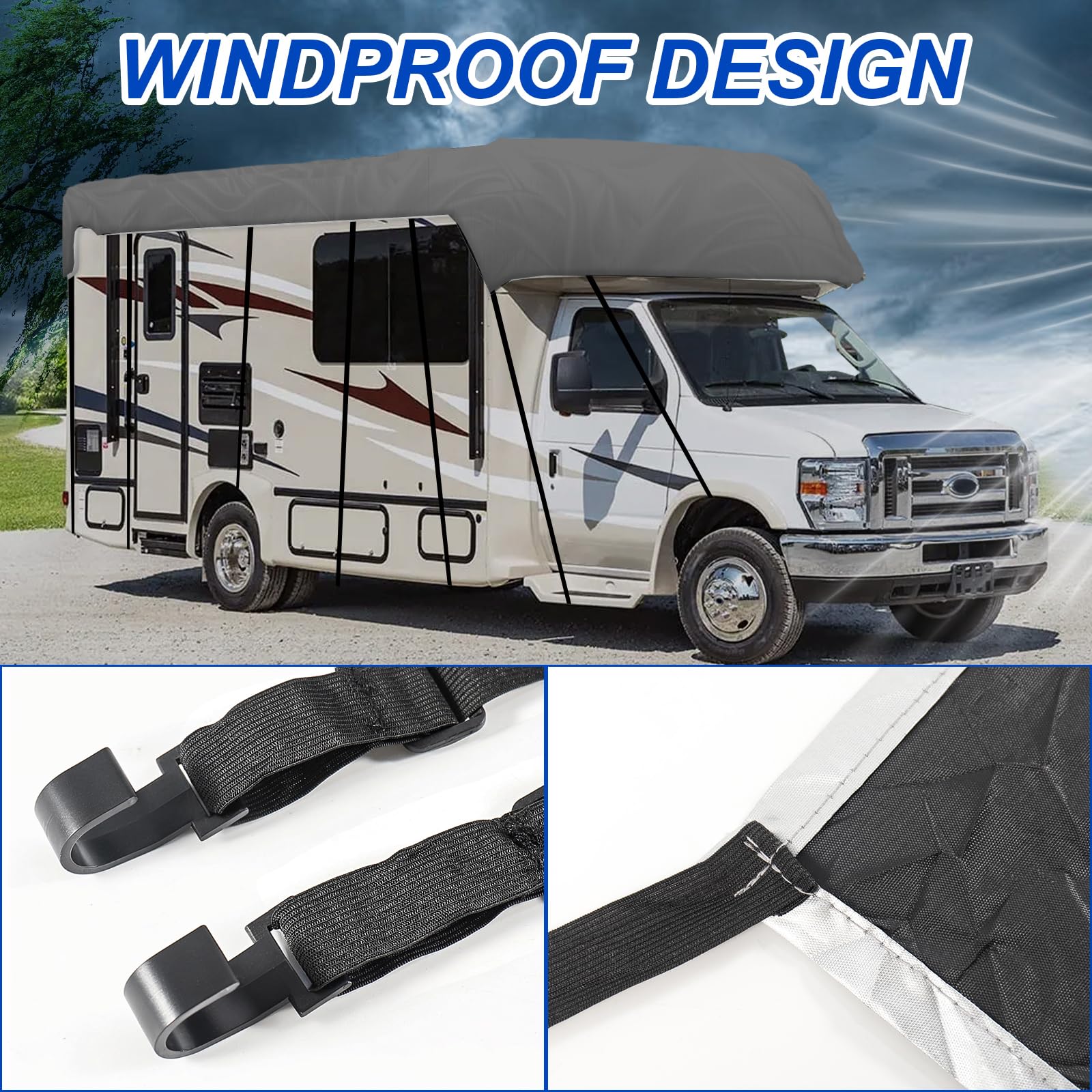 NEWFUN Telo Copri Camper, Telo Universale 210D per Caravan Universale, Protezione UV, Protezione dal Sole, Protezione Dalla Neve, Protezione dal Gelo (7.5M)