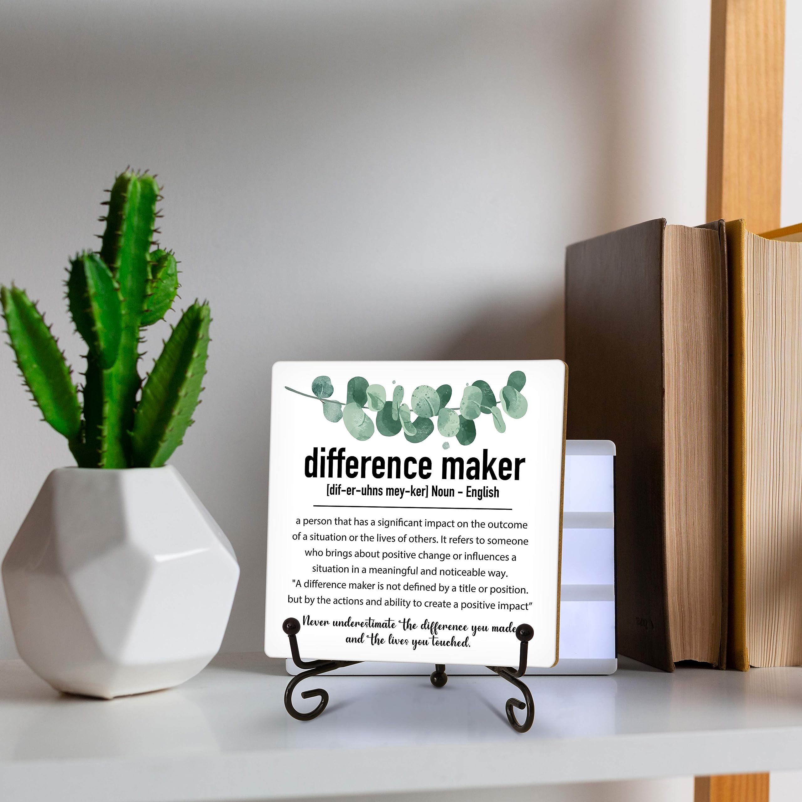 Difference Maker Definition Schreibtischdekoration, Dankeschön-Geschenke für Damen und Herren, Wertschätzungsgeschenke, neue Job-Geschenke, inspirierende Dekoration für Zuhause, Büro, Holzschild mit