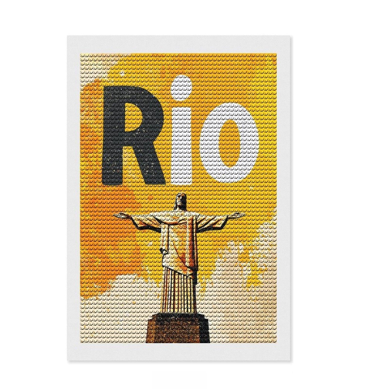 Junmoney Rio De Janeiro Christ The Redeemer Diamond Painting Set 8"x12", for Family Craft Time, Sparkling Round Gems, Christmas Gift, Bedroom Decor