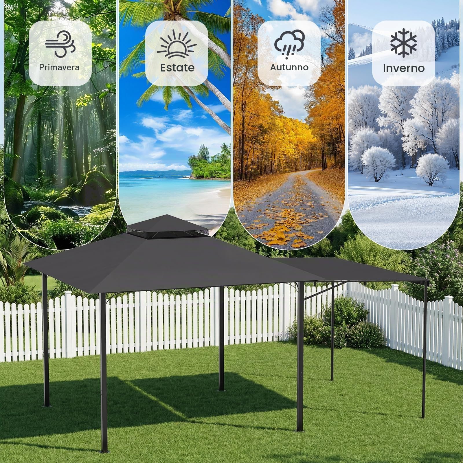 JUMMICO Gazebo da Giardino Esterno 3x3, con Estensione Convertibile in Parete, Tetto a Doppio Strato, Struttura Metallica Resistente alle Intemperie, Ideale per Feste, Eventi e Ricevimenti