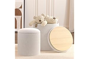 Upholstered Round Ottoman Set of 2 for Multipurpose Use