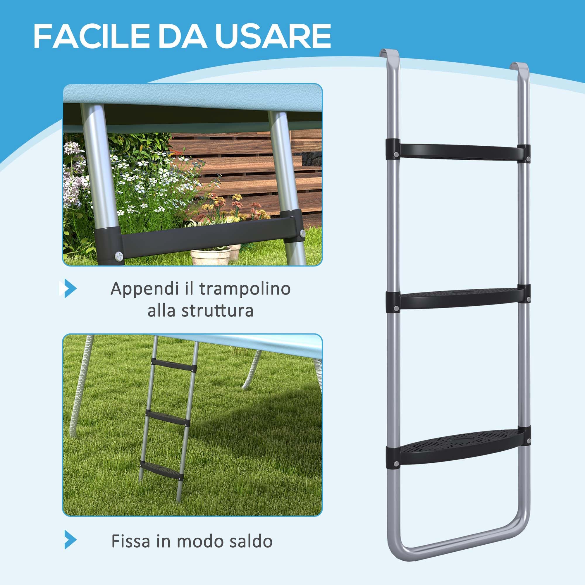 SPORTNOW Scaletta per Trampolino Elastico in Acciaio con 2 o 3 Scalini, Scala per Tappeto Elastico con Altezza Regolabile e Aggancio Universale, 97x32cm, Argento