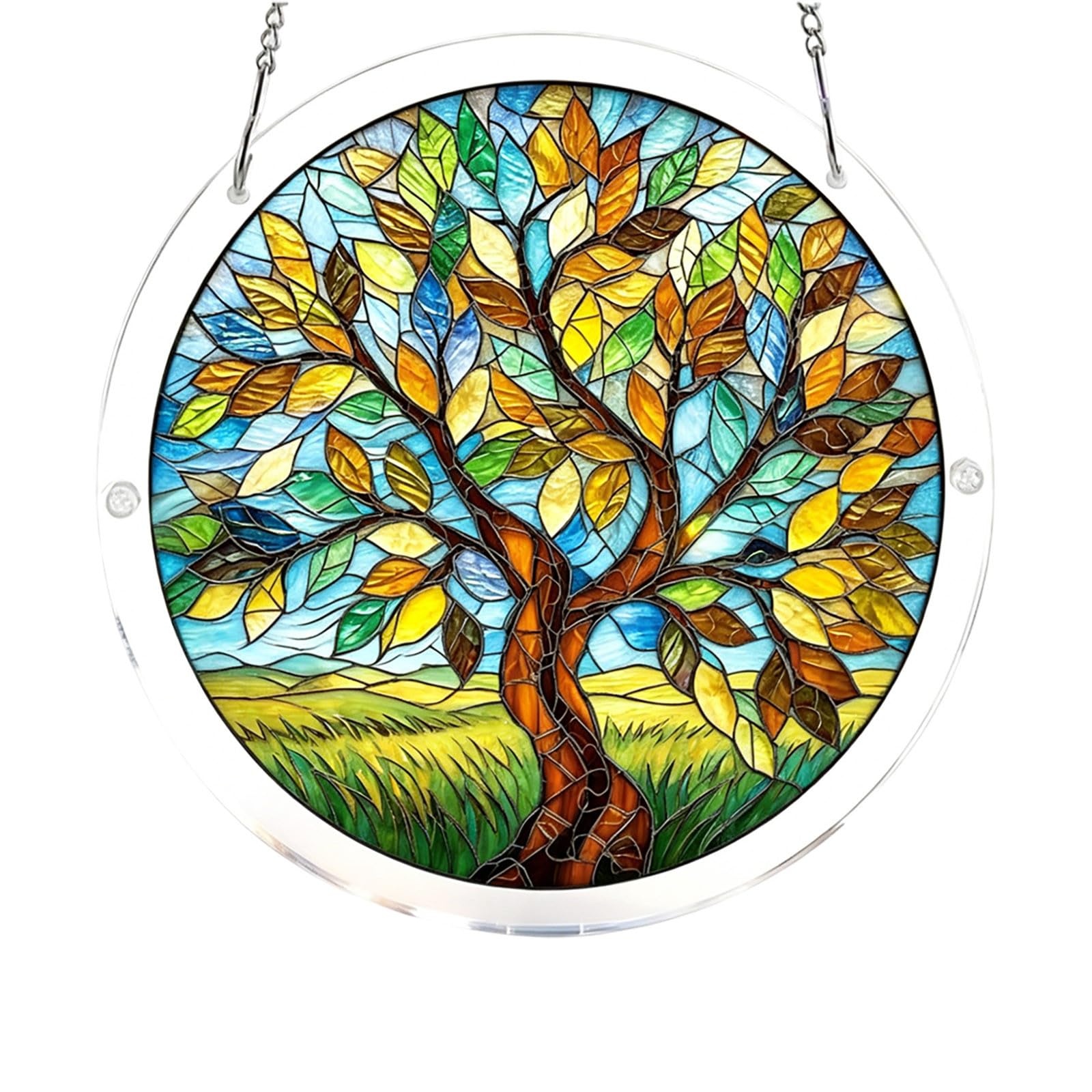 Sun Acrylic Catcher Puzzles, Tree of Radiant Glass Puzzle, Sun Acrylic Catcher Puzzles for Doors Garden, Mother's Day Christmas Birthday Gifts for Women Men (Color-R)