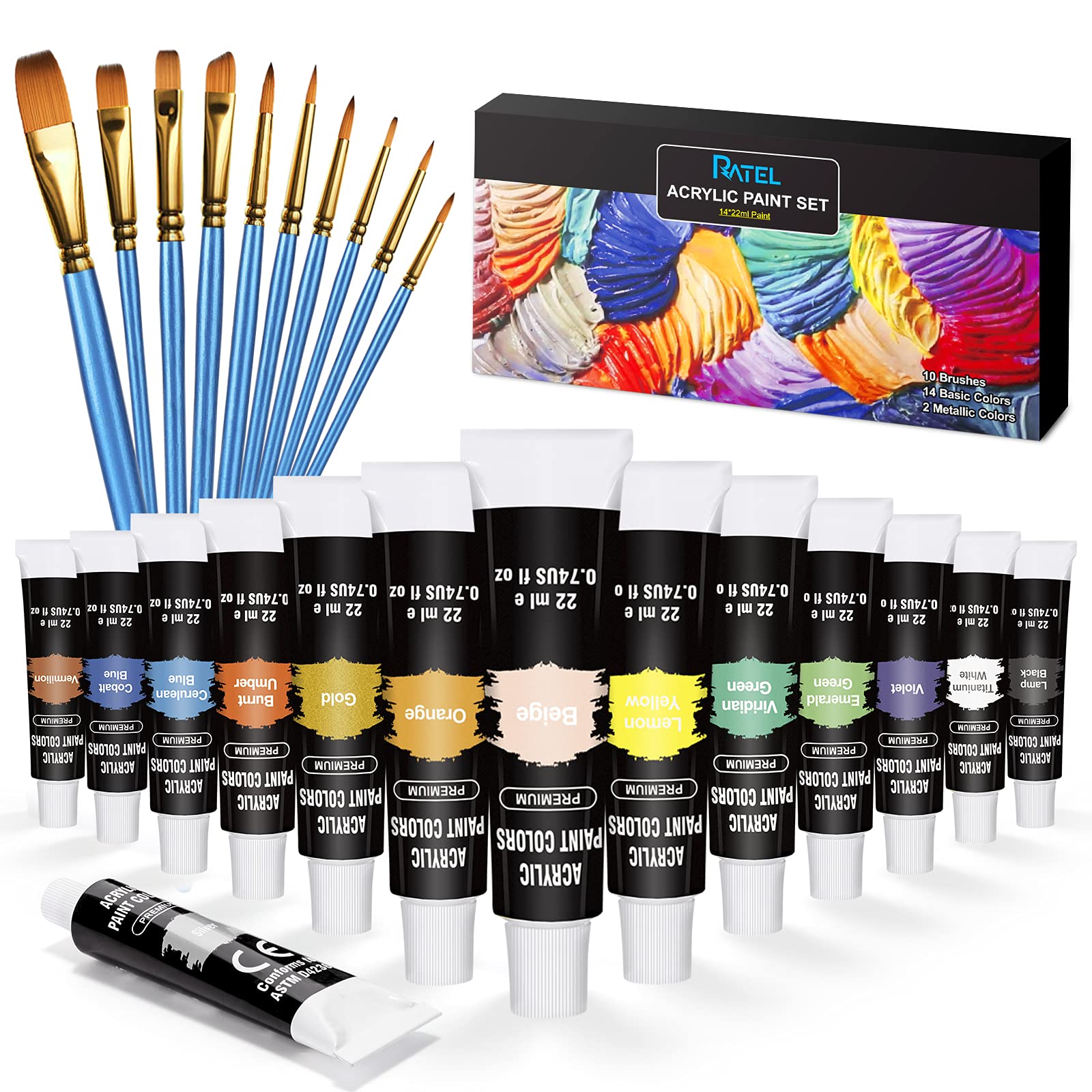 Buy RATEL Acrylic paint set, 14 tubes of premium acrylic paints Box