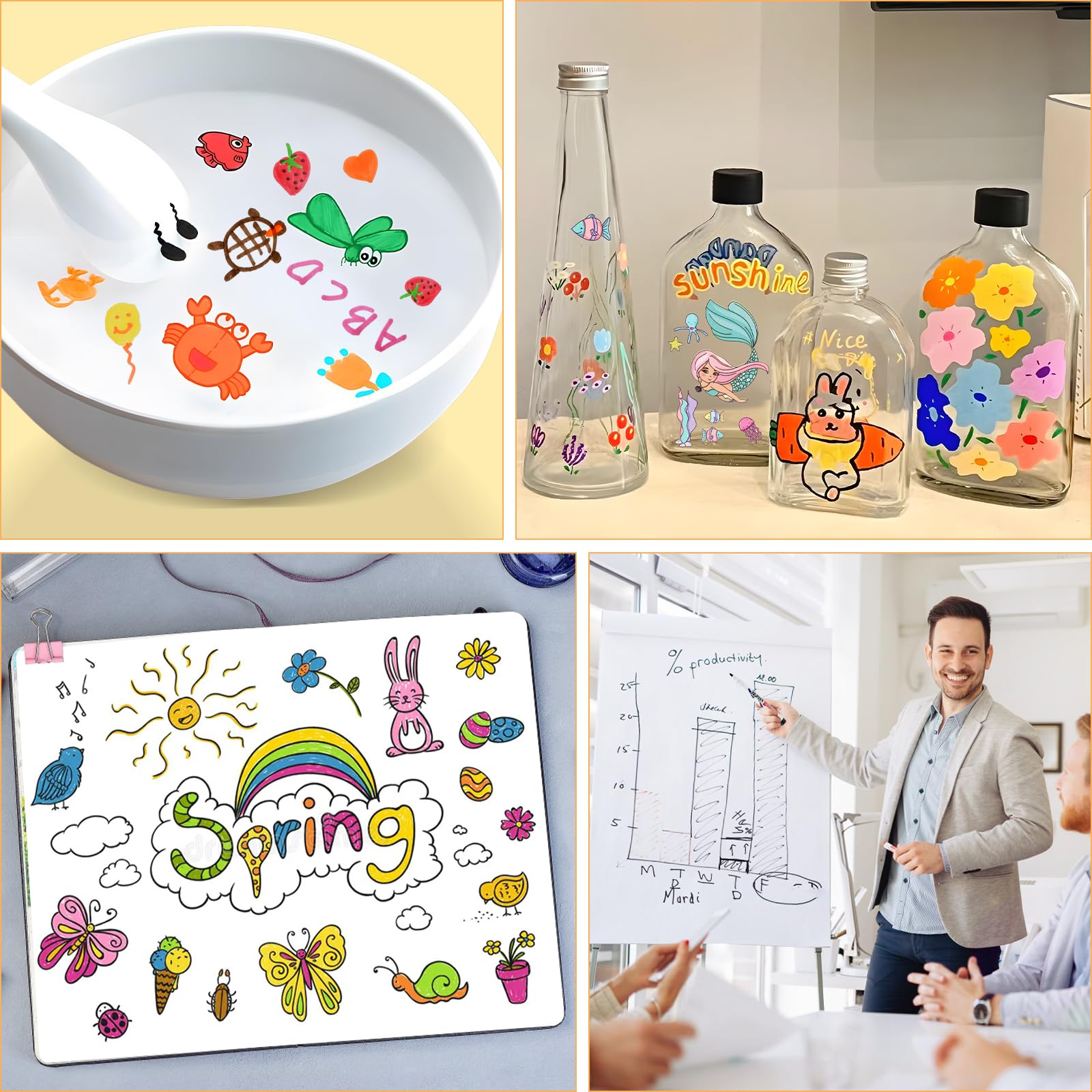 12 sztuk magicznych pisaków do malowania wodnego, magiczne pisaki dla dzieci, magiczne pisaki nadają się do prania, 1 ceramiczna łyżeczka, 10 naklejek do tatuażu syrenki do rysowania, graffiti