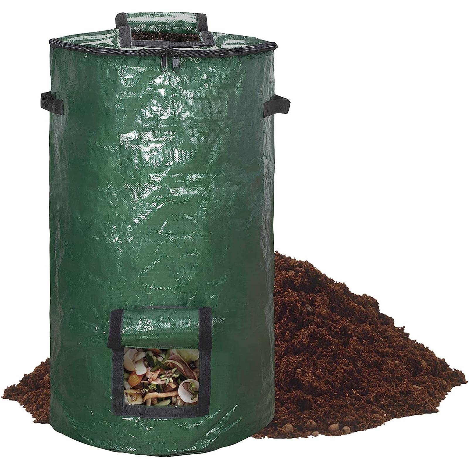 Stronrive 45*80Cm (With Skylight) Outdoor Compost Bin,Reusable Lawn And Bags | Garden Clippings Bags, Containers, Yard Trash Bags With Handles, Lawn Pool Garden Waste Pe Bag