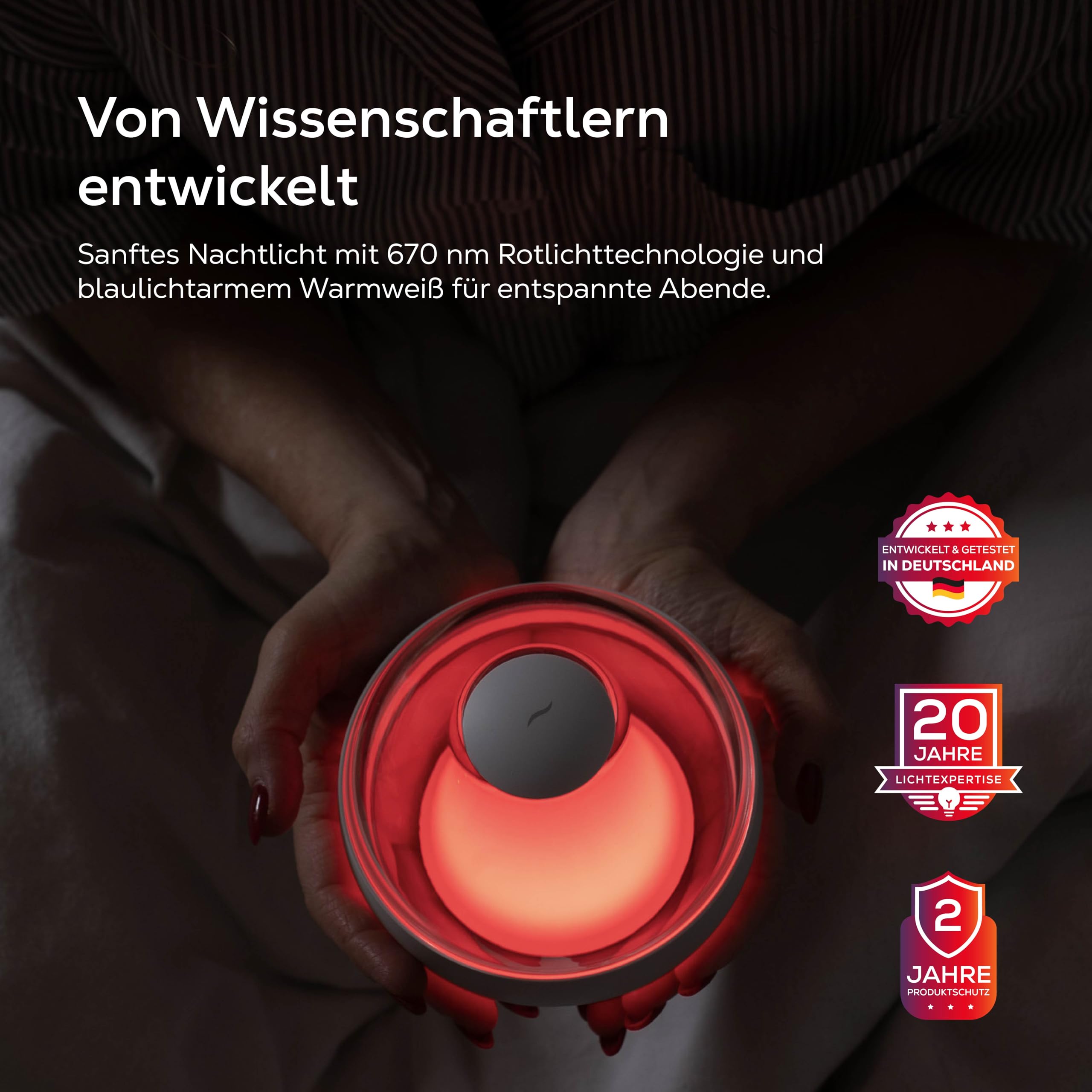 CleanSleep Nachtlicht – Rotlicht Lampe & warmes Abendlicht für ruhige Schlafroutinen – Dimmbares LED Licht mit Akku, Touchsteuerung & Deep Red Light