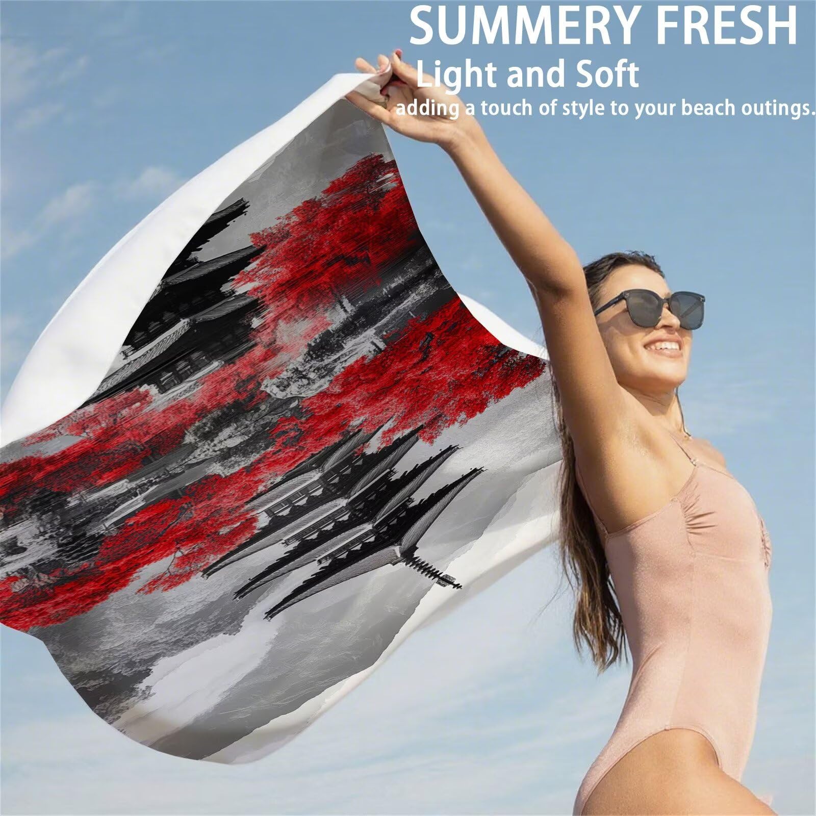 Mikrofaser Strandtuch 90x200cm, Kirschblüten Strandtuch Landschaft Saunahandtuc 2 Stück Stranddecke Sandfrei, Schnell Trocknendes, Saugfahiges Strandmatte für Reise Urlaub Schwimmen Camping OC-159