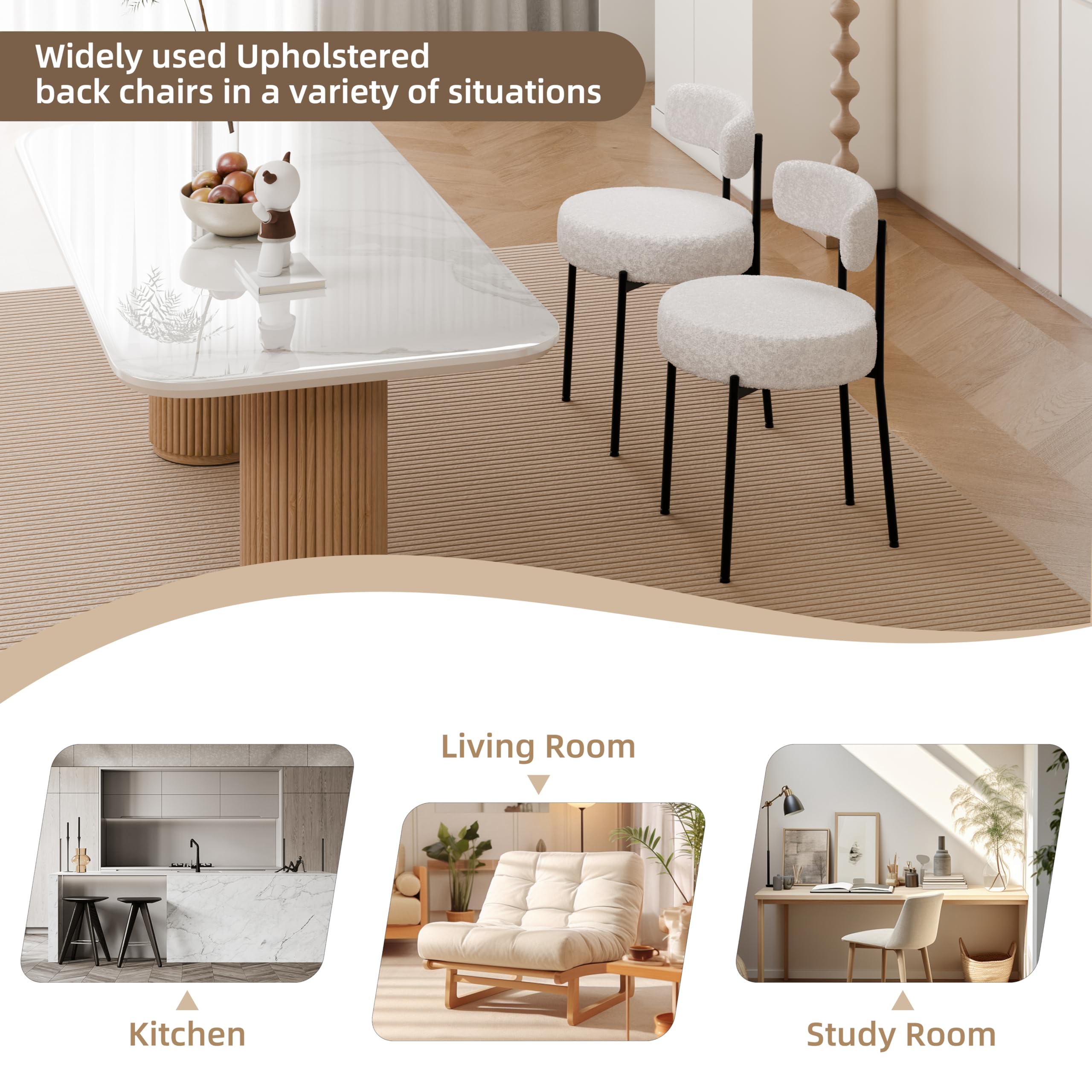LONXIU Set di 2 sedie da pranzo in tessuto bouclé per sala da pranzo, moderne sedie da pranzo per soggiorno e camera da letto, sedie imbottite per cucina, moderne sedie da cucina, bianco