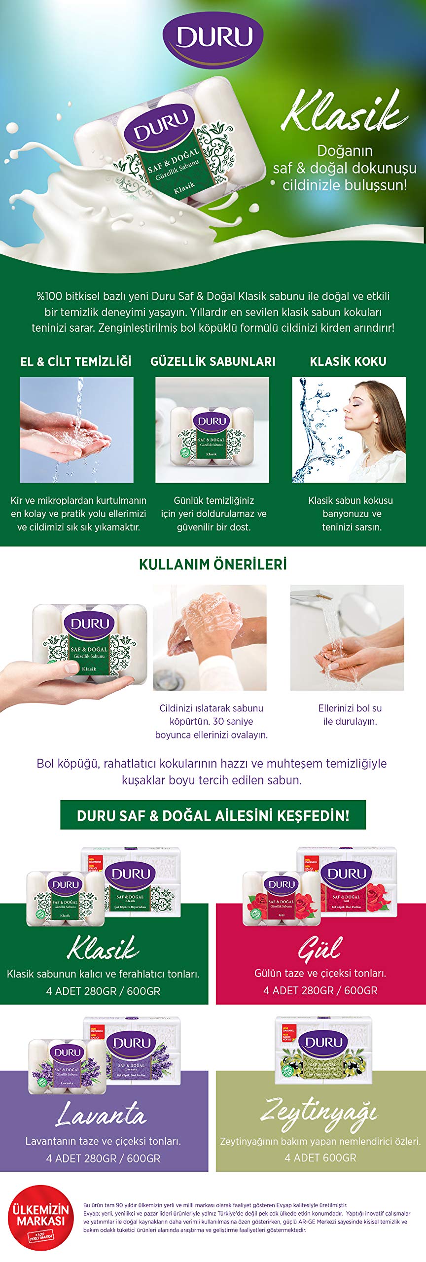DURU Saf&Doğal Klasik Sabun, 70 Gramx4 (2 paketi)