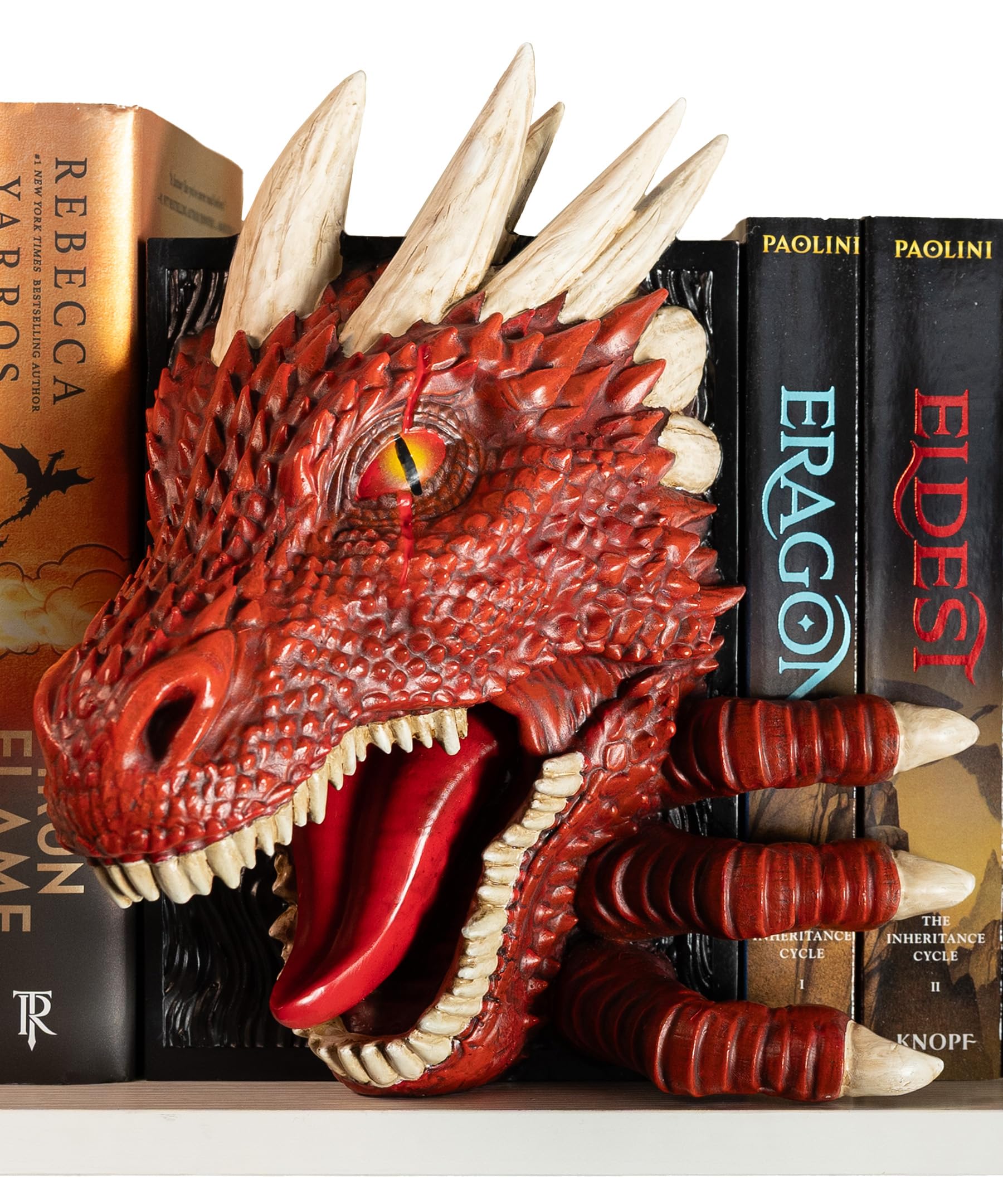 Dragon Bookend | Pops Off Your Shelf | Solid Build | Use Between Books or on a Bookshelf End or Book Nook | Fantasy Dragon Decor | Gothic Medieval Shelves Booknook Bookends | Crimson Red Model