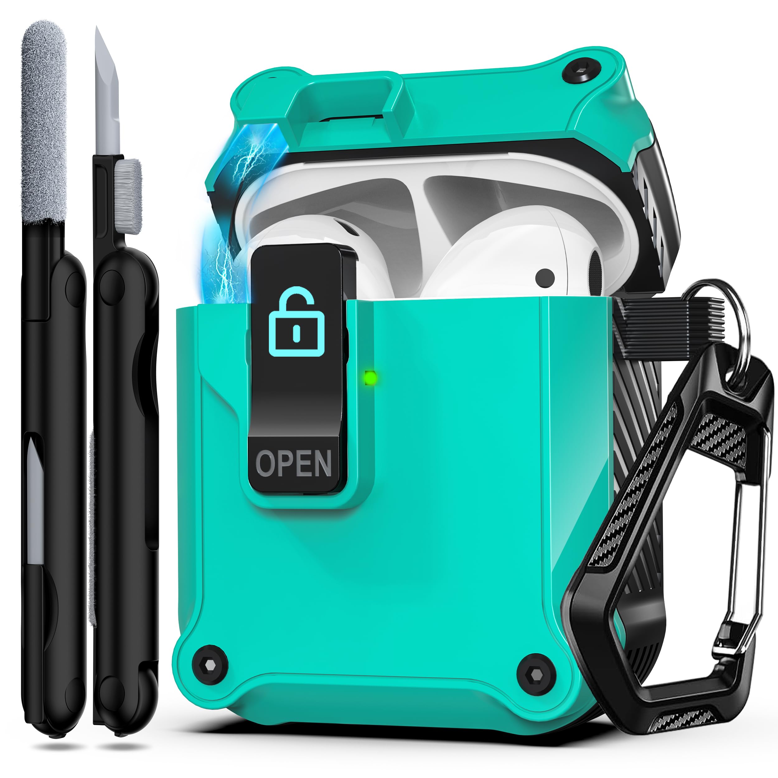 RFUNGUANGO - Funda para AirPods Pro 3 con Cierre y Kit de Limpieza, Transparente, rígida, para Videojuegos, con Soporte para teléfono Integrado, antigolpes （Naranja） — view 60
