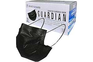 PlastCare USA Black ASTM Level 3 Band Face Masks - 4-Ply Disposable...