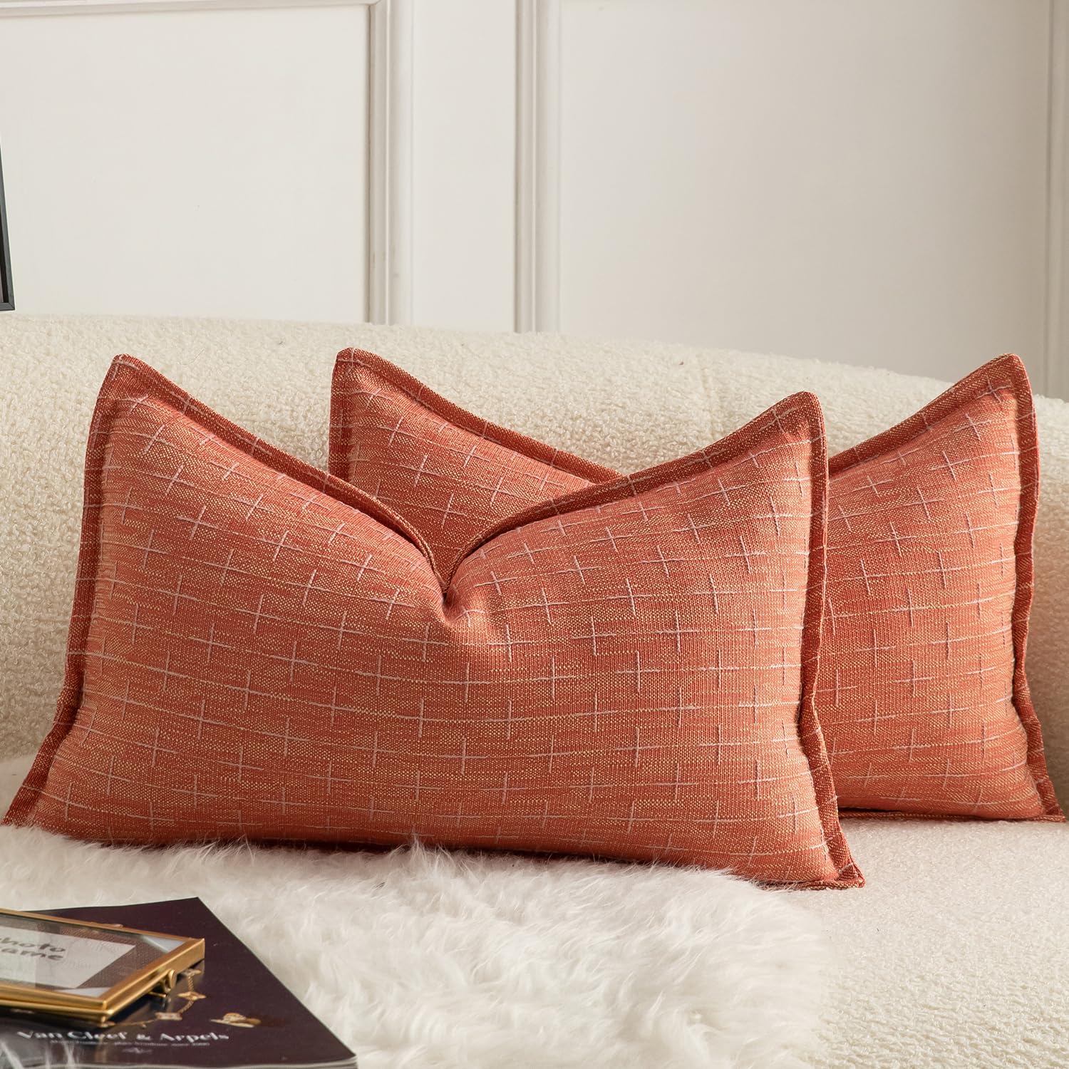 MANDIOO Pack of 2 Burlap Linen Throw Pillow Covers Woven Textured Modern Farmhouse Cushion Covers Pillowcase Decorative Couch Sofa Bed Living Room 16