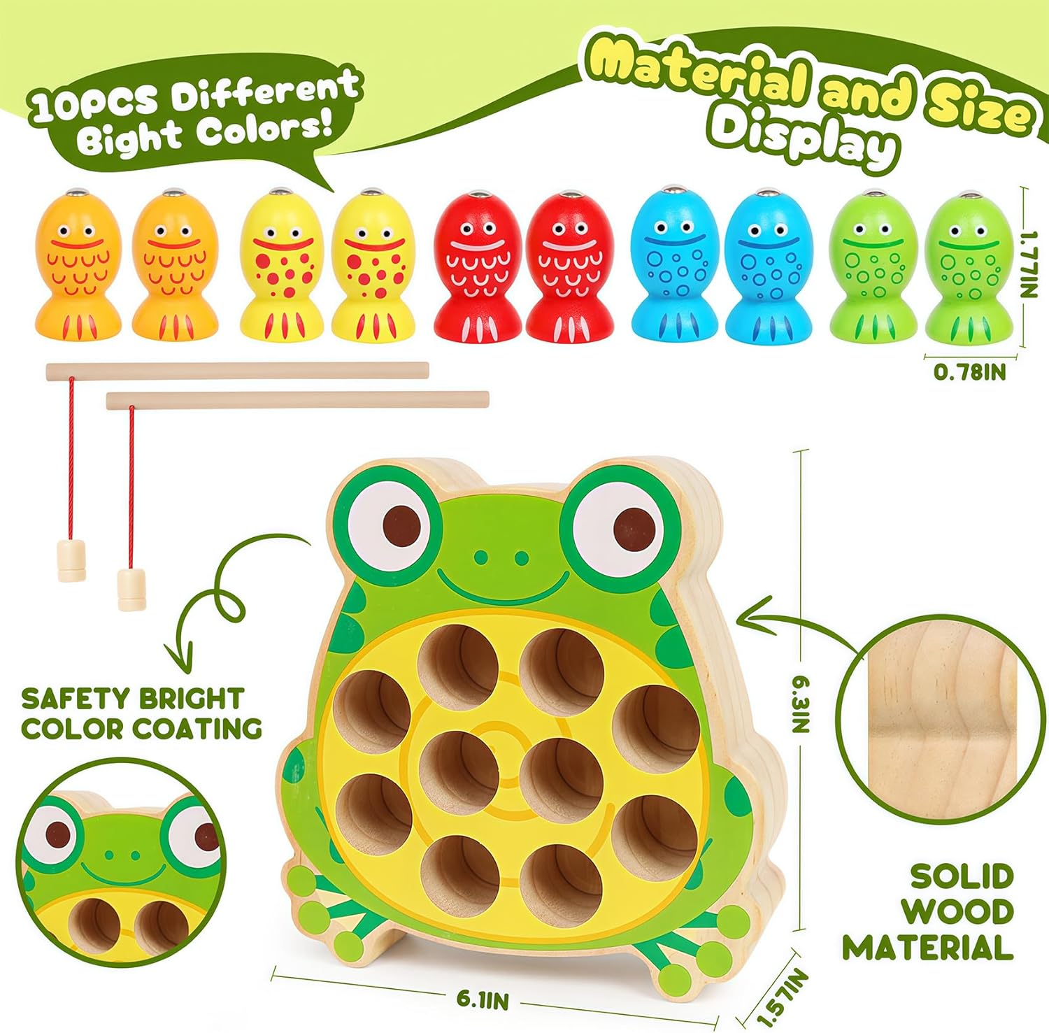 Wooden Fishing Games for Kids 3+,Montessori Magnetic Toys Early Fine Motor Skills Learning Color Sorting & Hand-Eye Coordination Magnet Game Easter Basket Stuffers for Toddlers Boys Grils