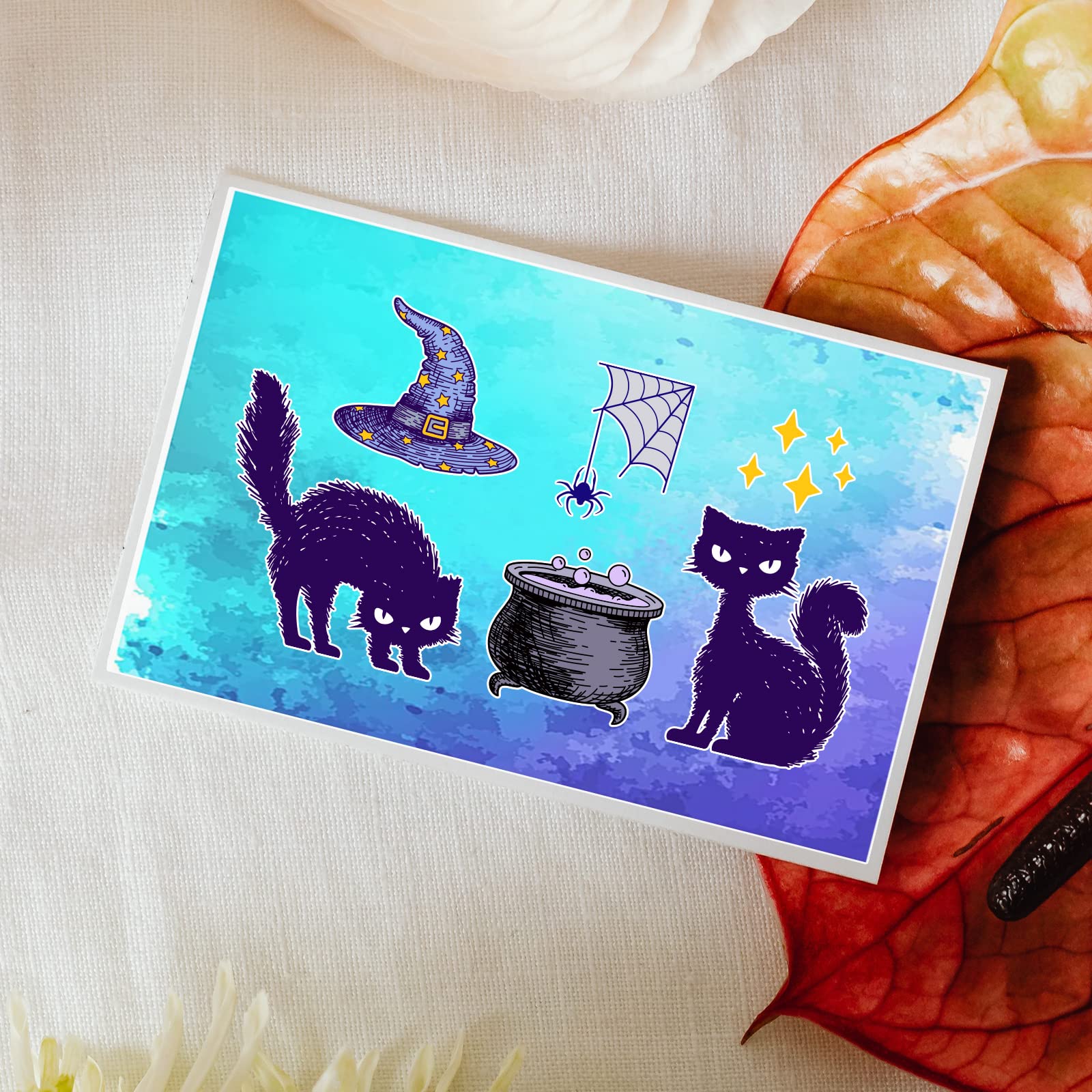 Tampon Transparent Halloween PH PandaHall - Motifs Sorcière, Citrouille, Chat Noir, 11x16cm, Pour Scrapbooking Et Cartes